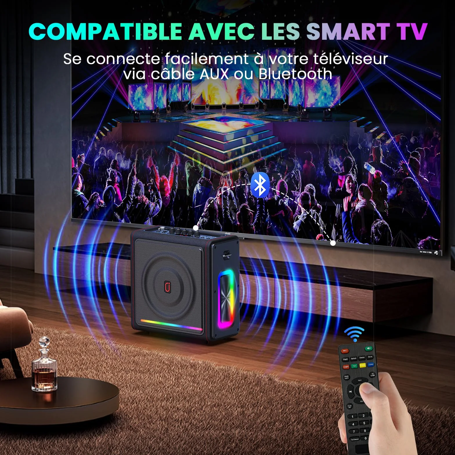 Machine Karaoke sans Fil 300W avec 2 Micros, LED, Autonomie 36h, Système PA TF/USB FM