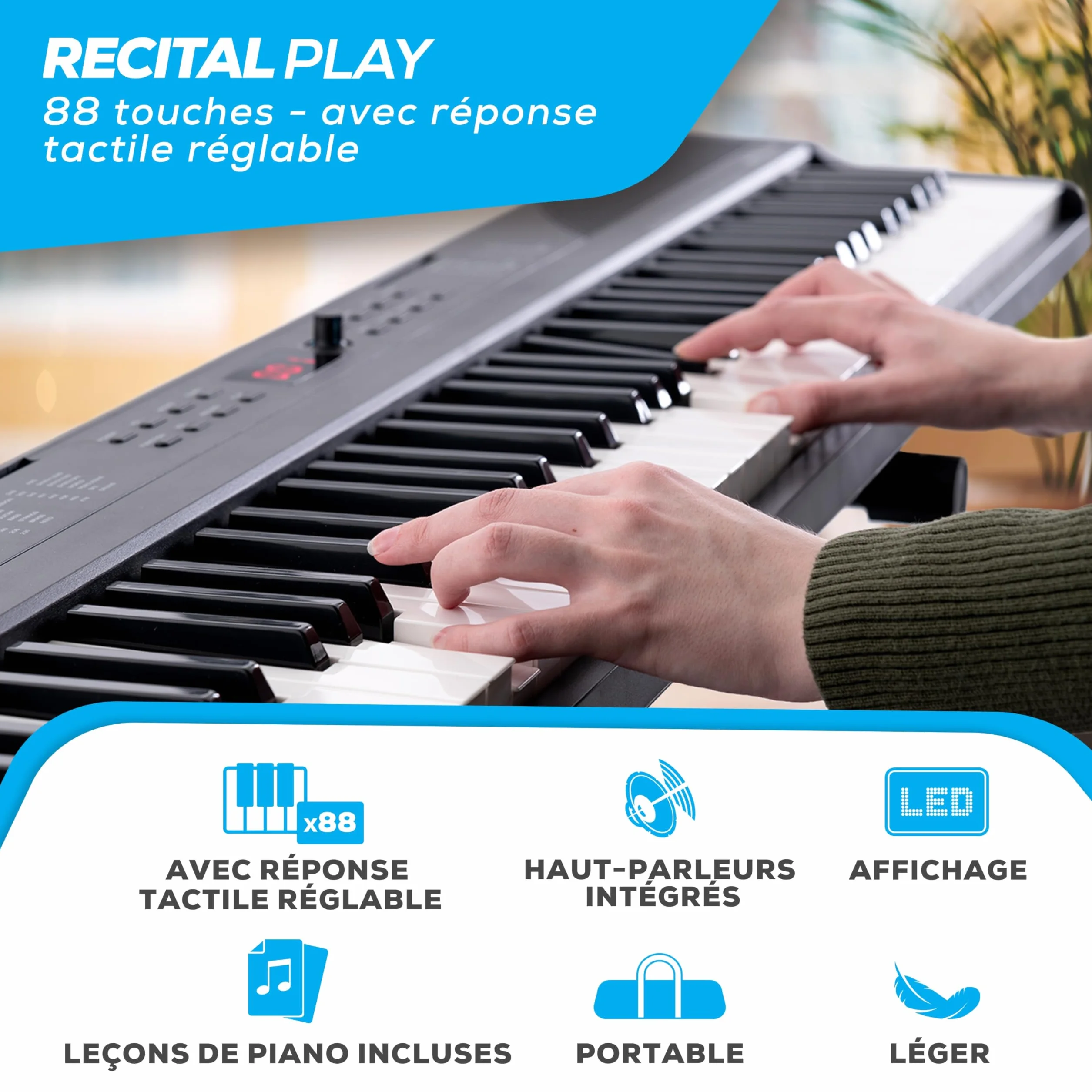 Alesis Piano Numérique 88 Touches avec 480 Sons, Haut-Parleurs, MIDI USB, Sac de Transport, Support, Casque, Pédale