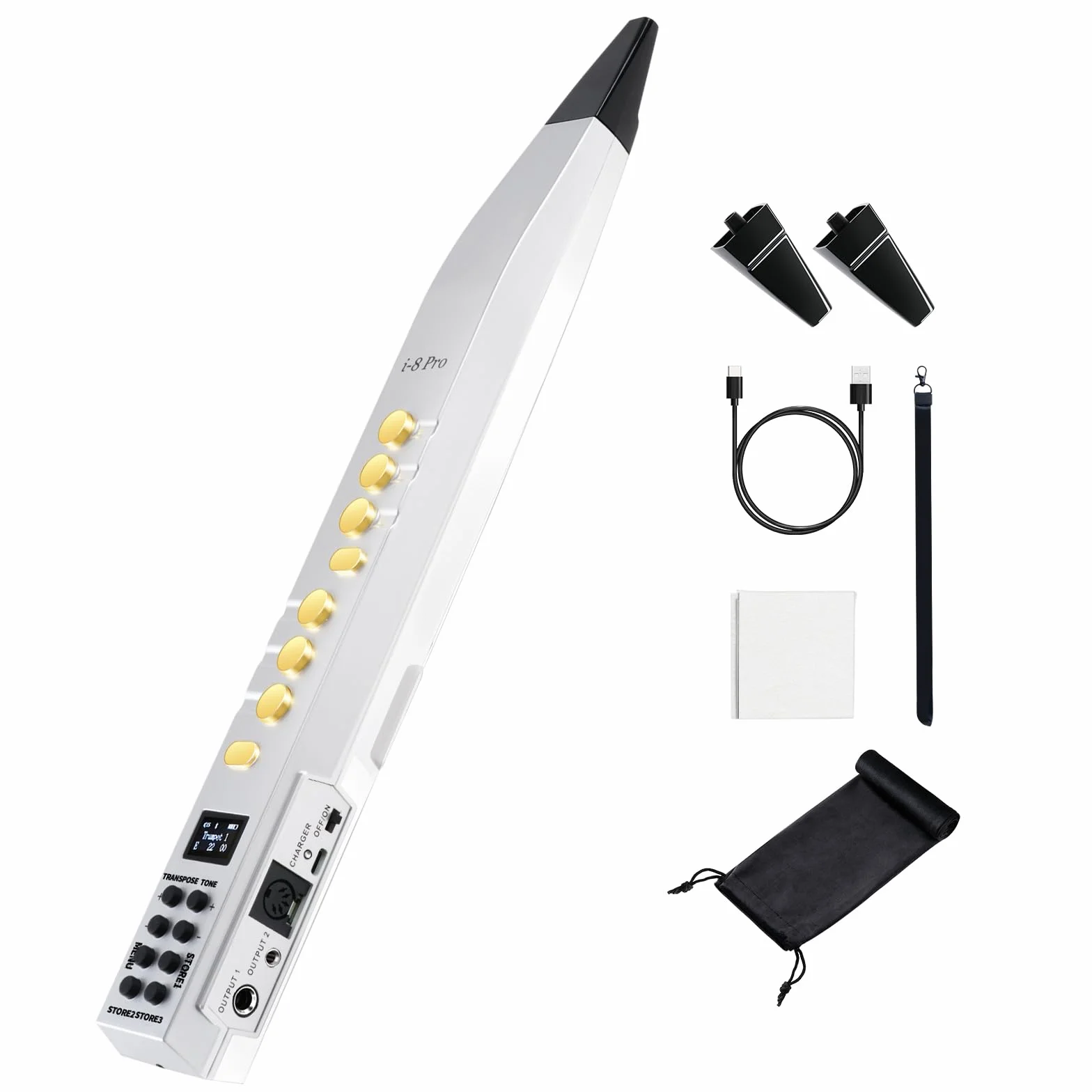 Instrument à vent numérique i8-Pro électronique Bluetooth 89 sonorités 12 touches Blanc