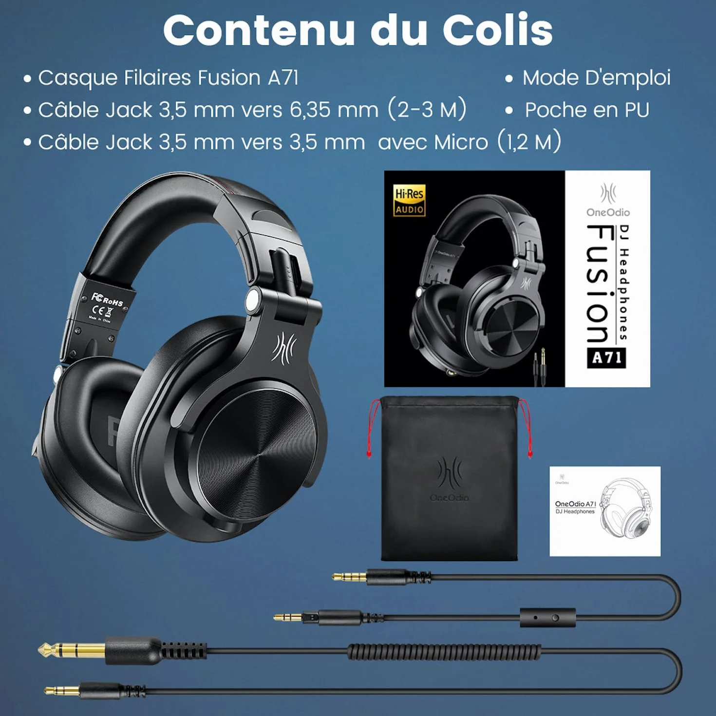 OneOdio Fusion A71 Casque Audio Studio DJ Monitoring Noir