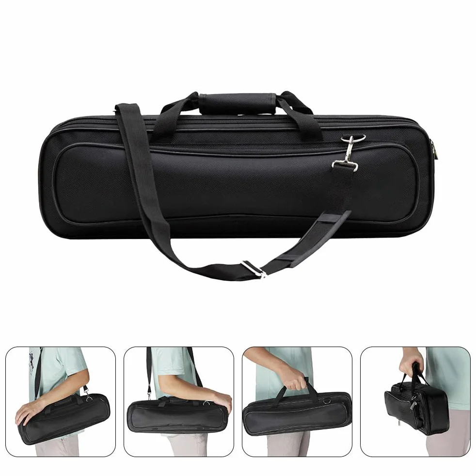 Sac De Flûte Oxford Rembourré Épais Bandoulière Ajustable Portable pour Flûte Traversière 16 Trous Rangement Instrument