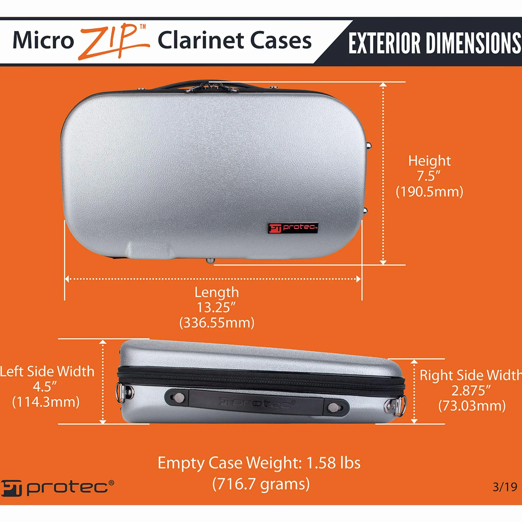 Protec ZIP Series BM307 Étui de protection en ABS pour clarinette Noir