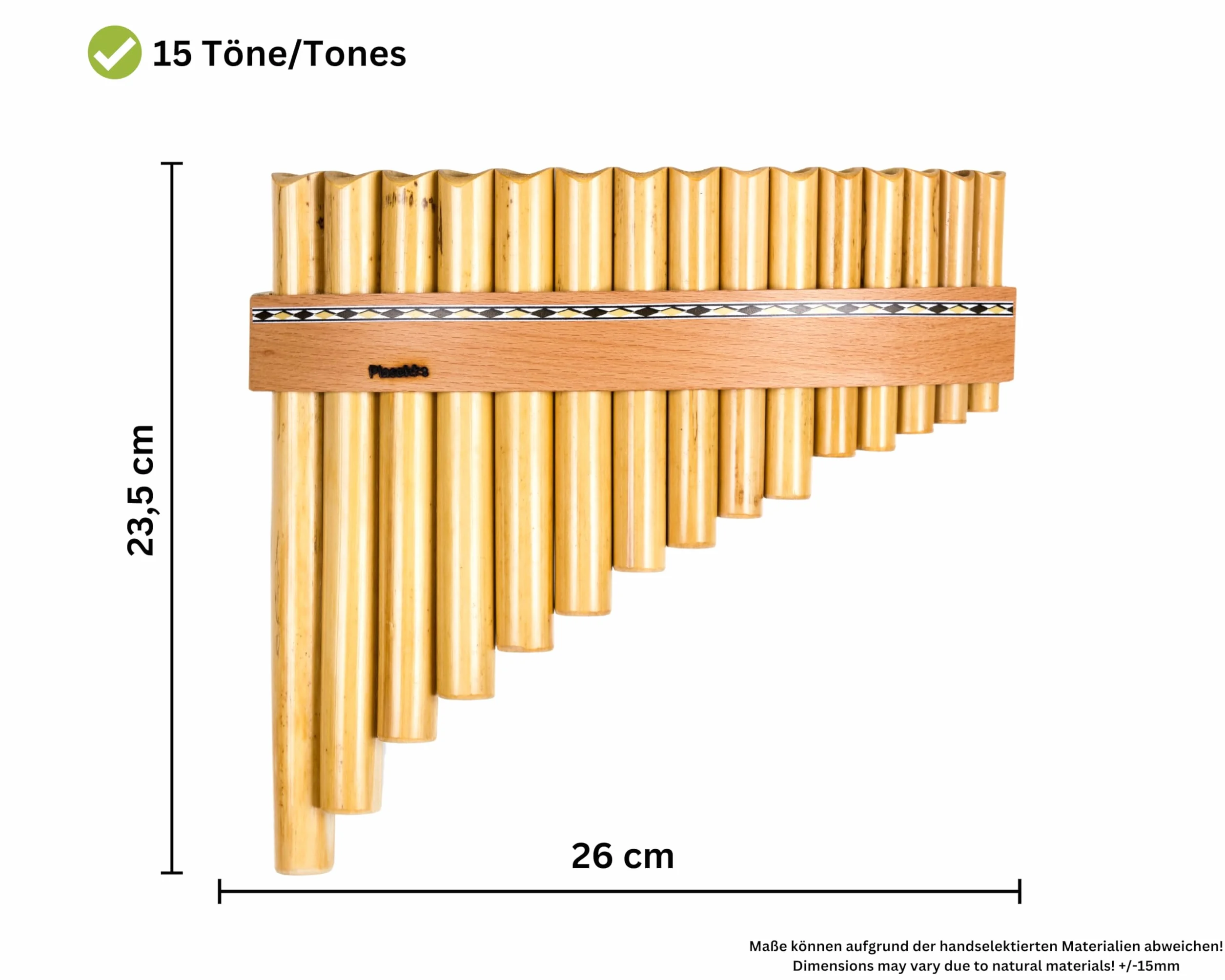 Flûte de Pan Plaschke en bois 15 tubes fabriquée à la main Tyrol du Sud