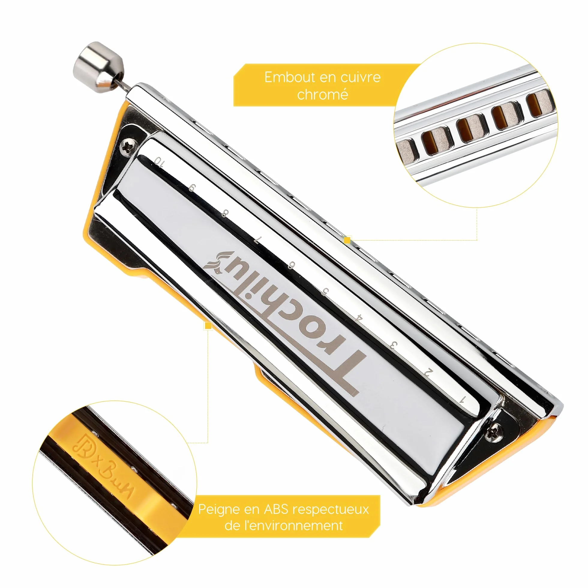 JDR Trochilus Harmonica Chromatique 10 Trous Clé de C avec Étui