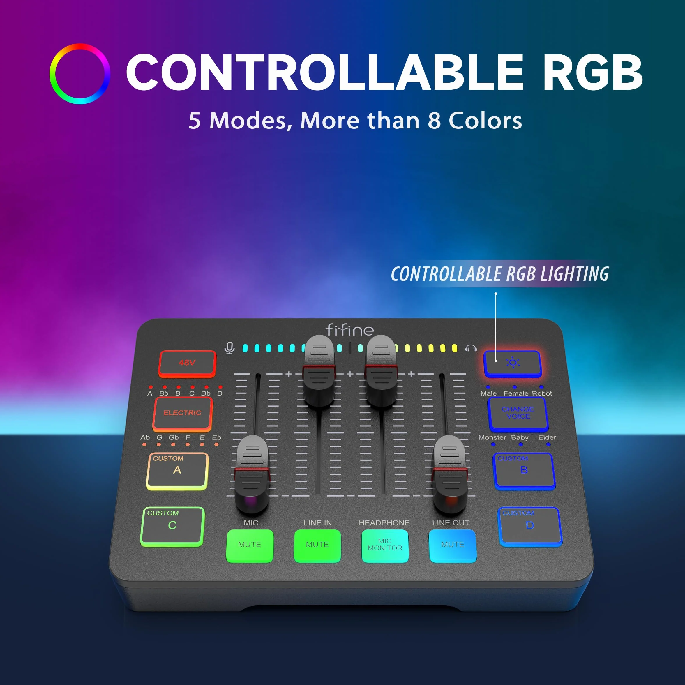 FIFINE Table de Mixage Audio Gaming PC avec Carte Son pour Micro XLR, Contrôleur pour Streaming Podcast