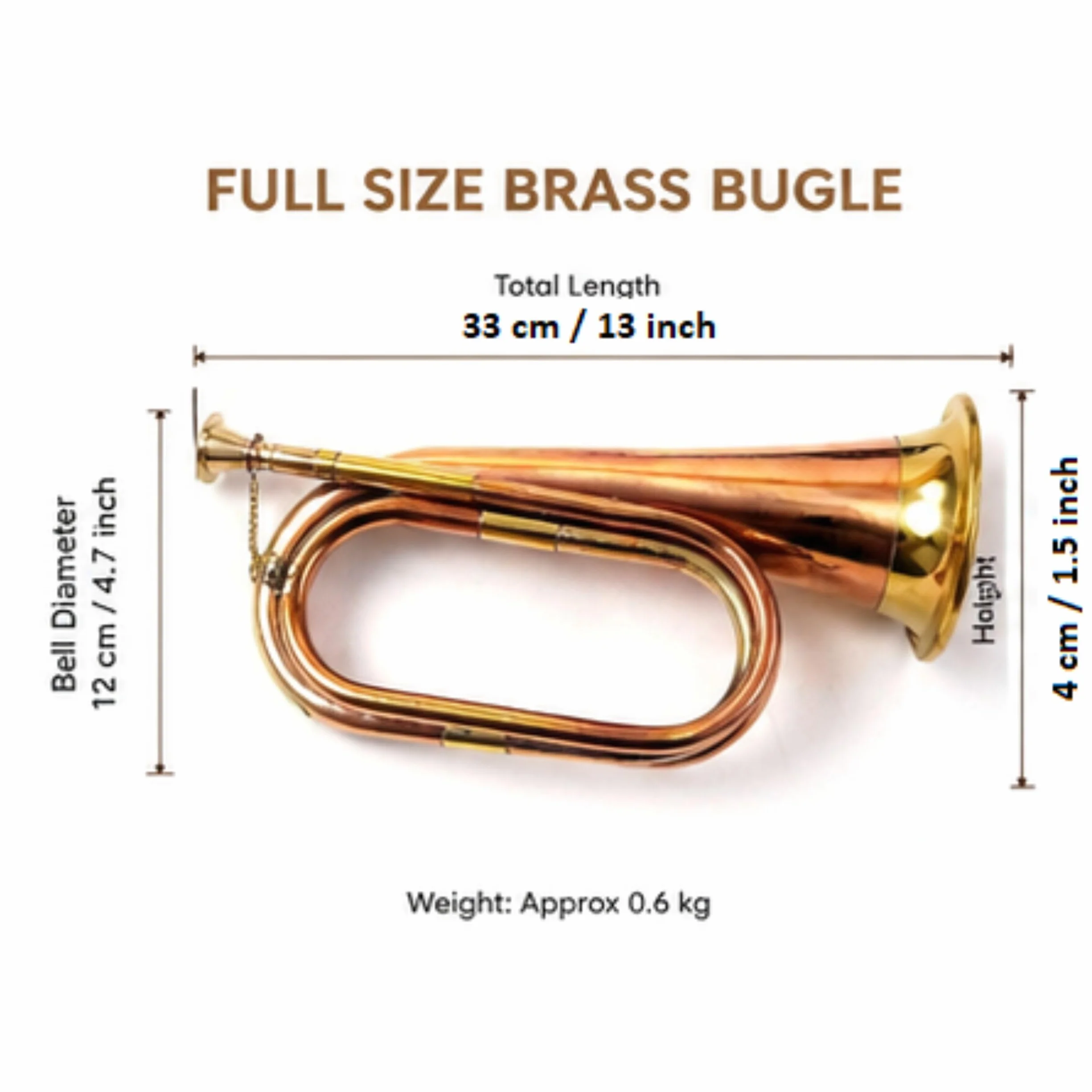 Bugle en laiton pur fait à la main Marron