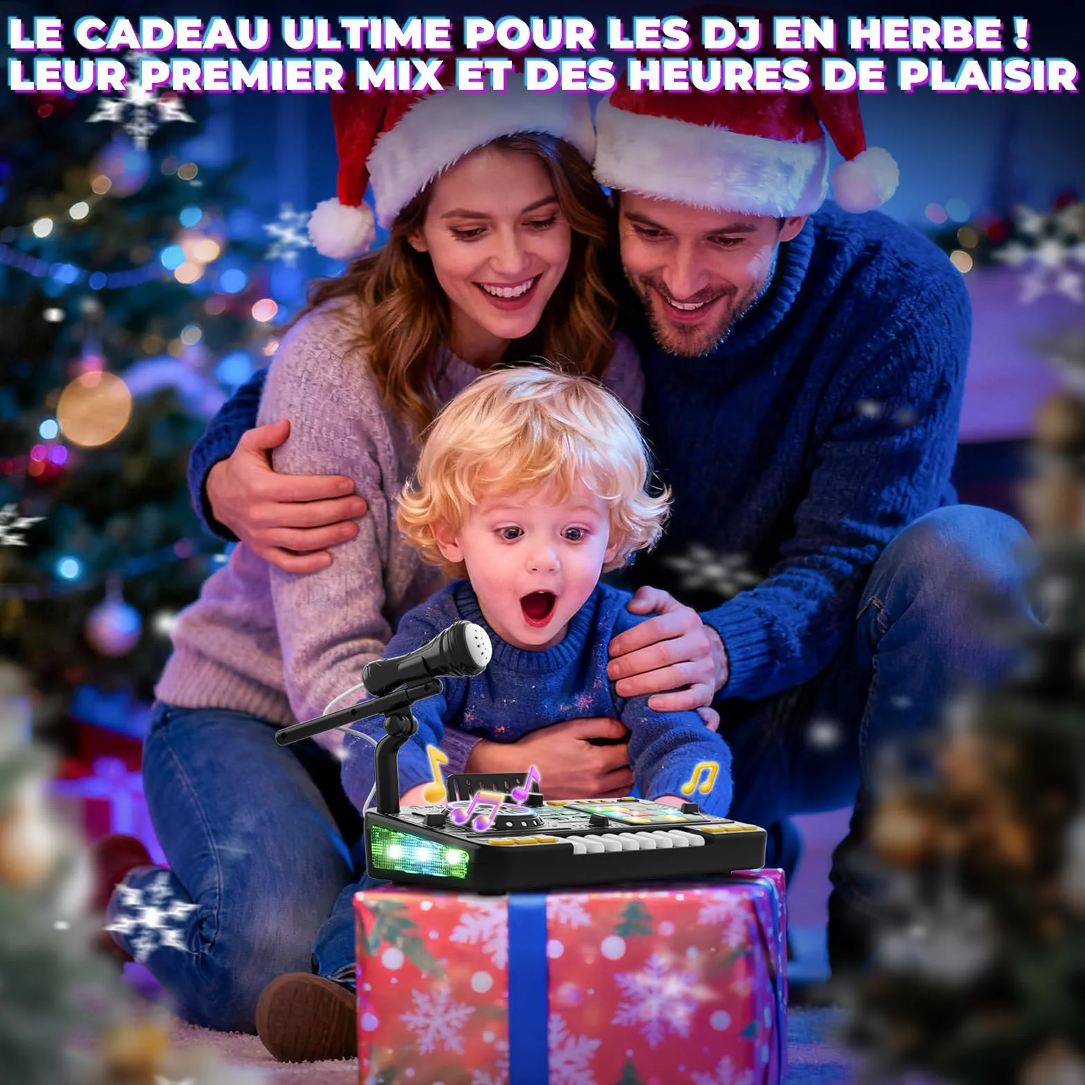 Table de mixage DJ pour enfants 3-10 ans avec microphone, 100 effets sonores, batterie, cadeau débutant garçon fille