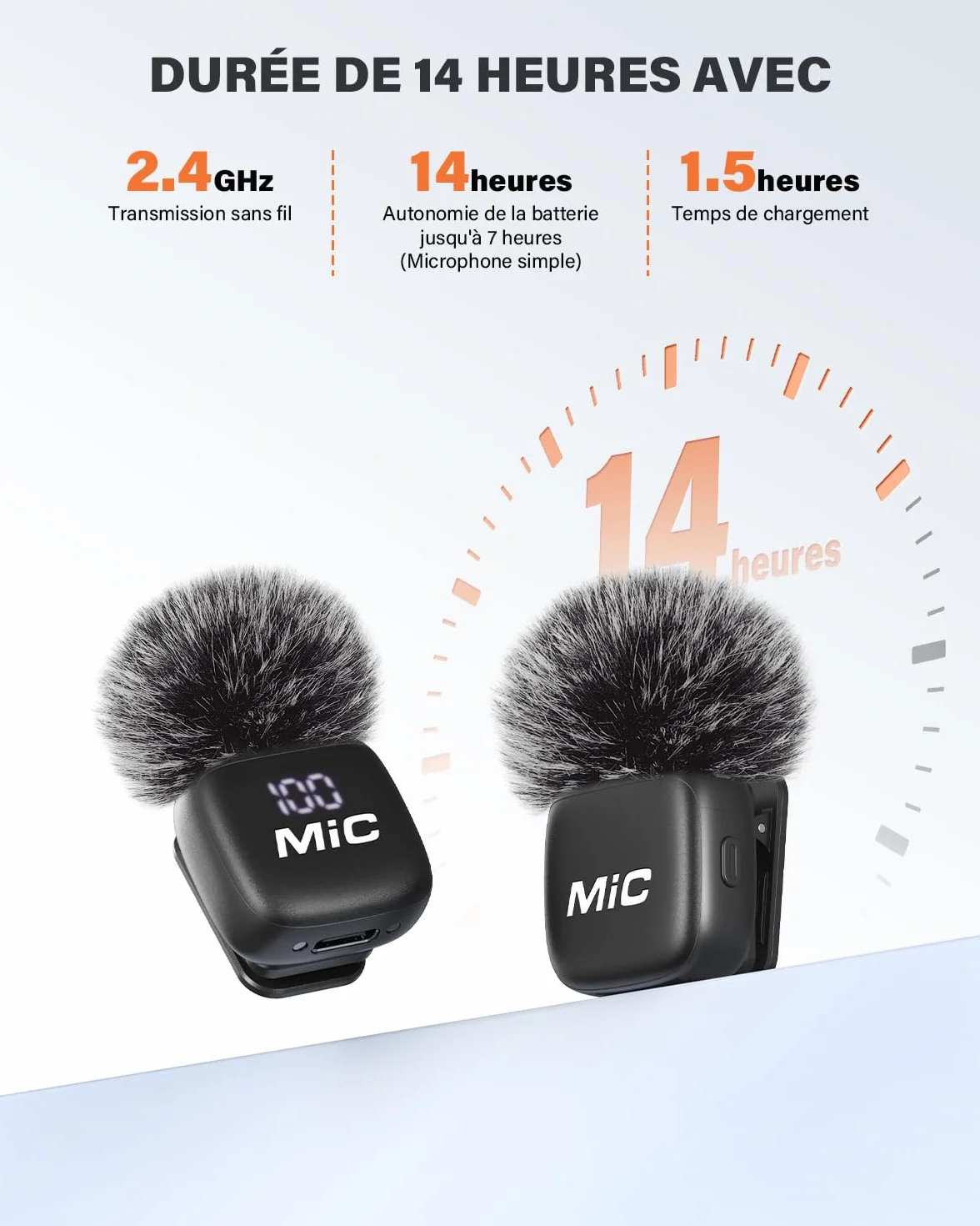 Newmight Micro Cravate sans Fil avec Fixation Magnétique, Réduction de Bruit, 30M Portée, Compatible iPhone/Android/PC