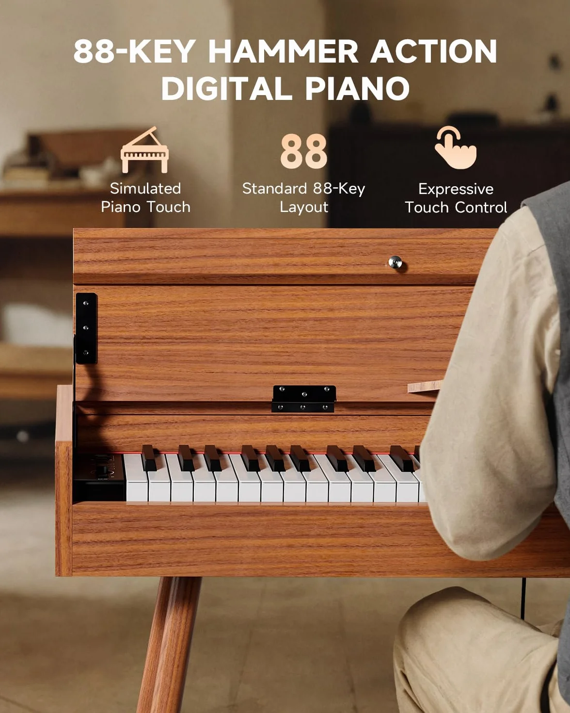 Eastar EUP-100 Piano Numérique 88 Touches, Clavier Lesté Débutant avec Housse, Casque, Pédalier, Sans Fil, MIDI