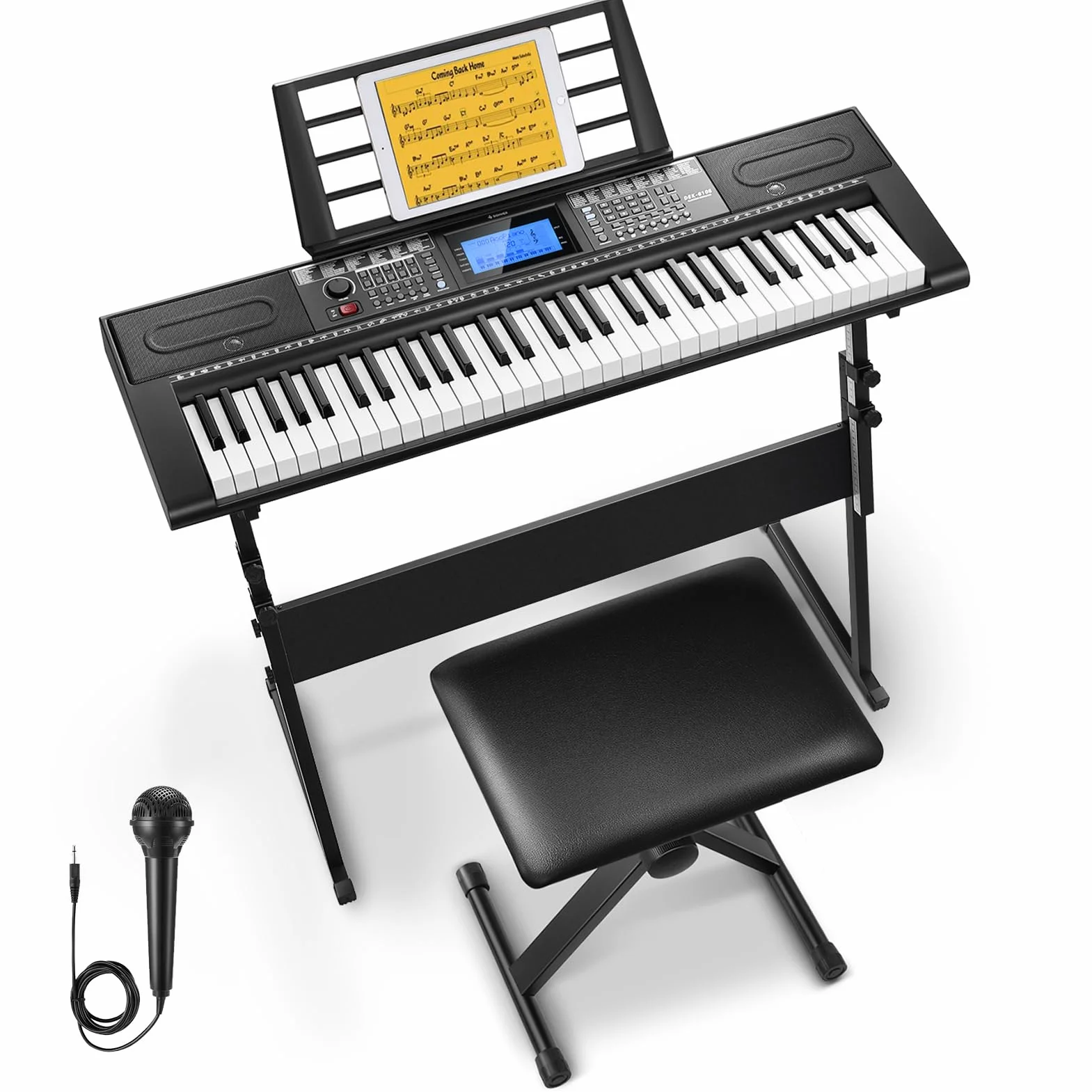 Donner DEK-610S Clavier Électrique 61 Touches 249 Voix 249 Rythmes avec Support Tabouret Microphone Noir