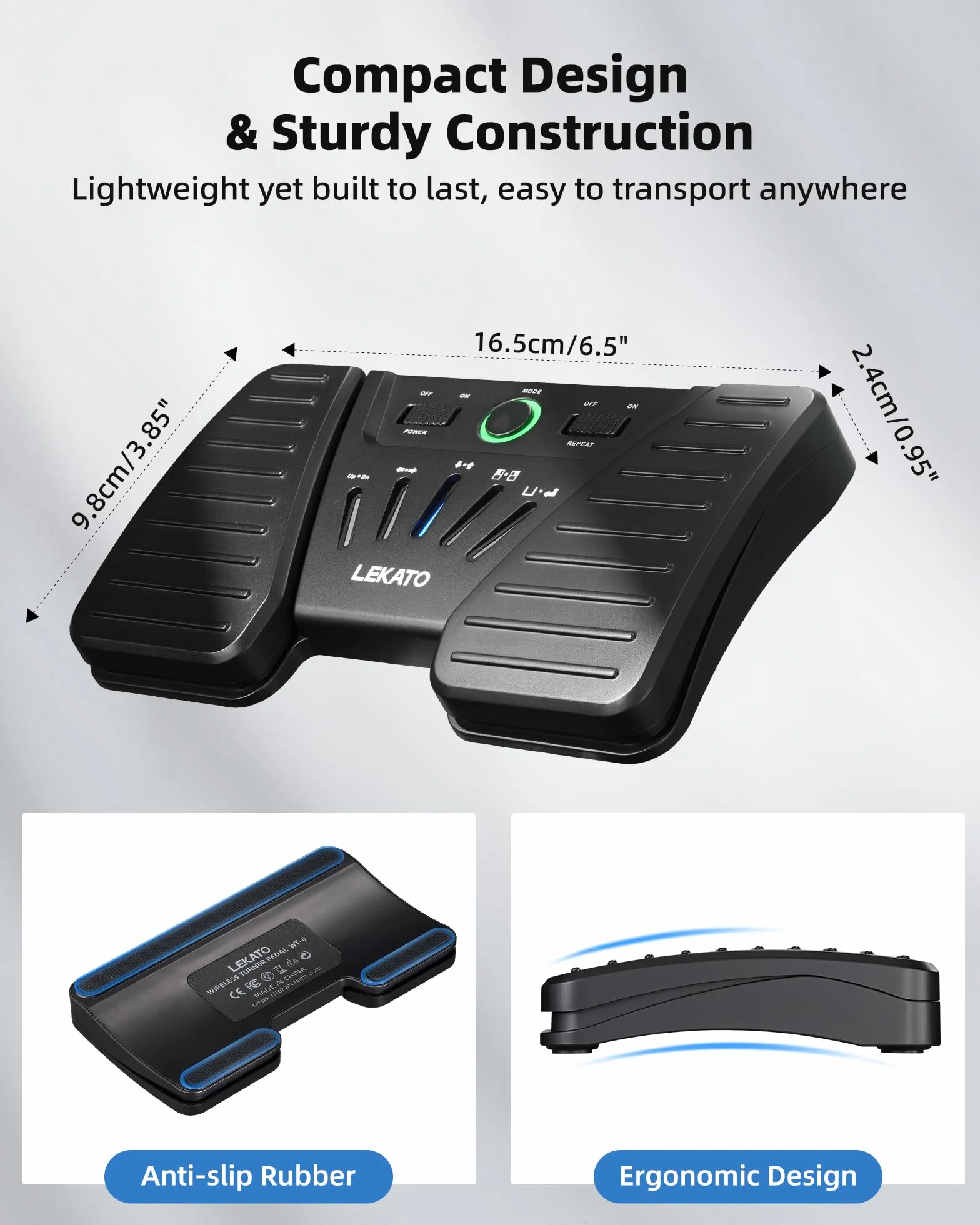 LEKATO Bluetooth Page Turning Pédale sans fil, tourne-page Bluetooth, contrôleur rechargeable pour téléphone, tablettes, 5 modes