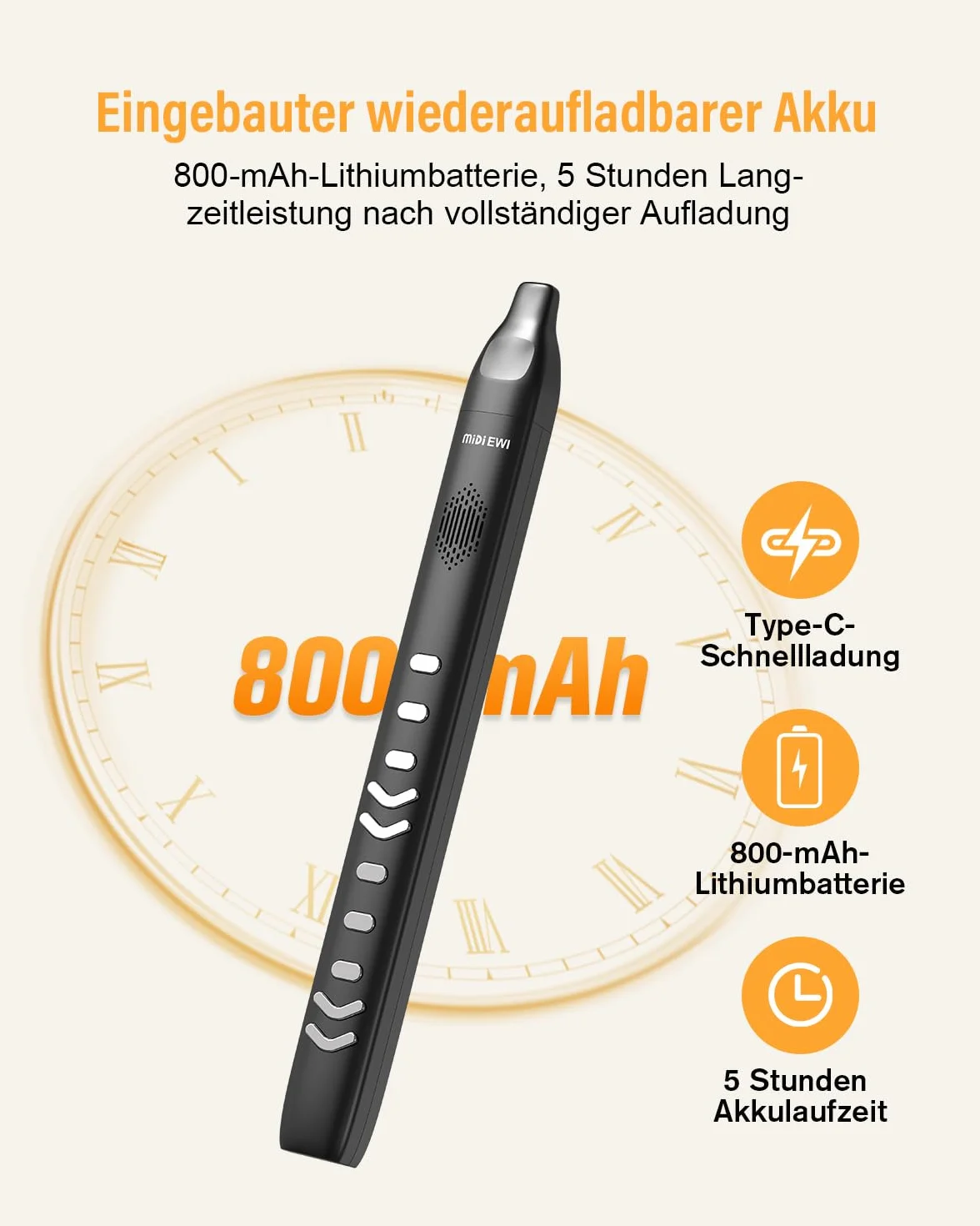 Instrument à soufflage numérique noir Bluetooth MIDI électronique avec câble d'alimentation