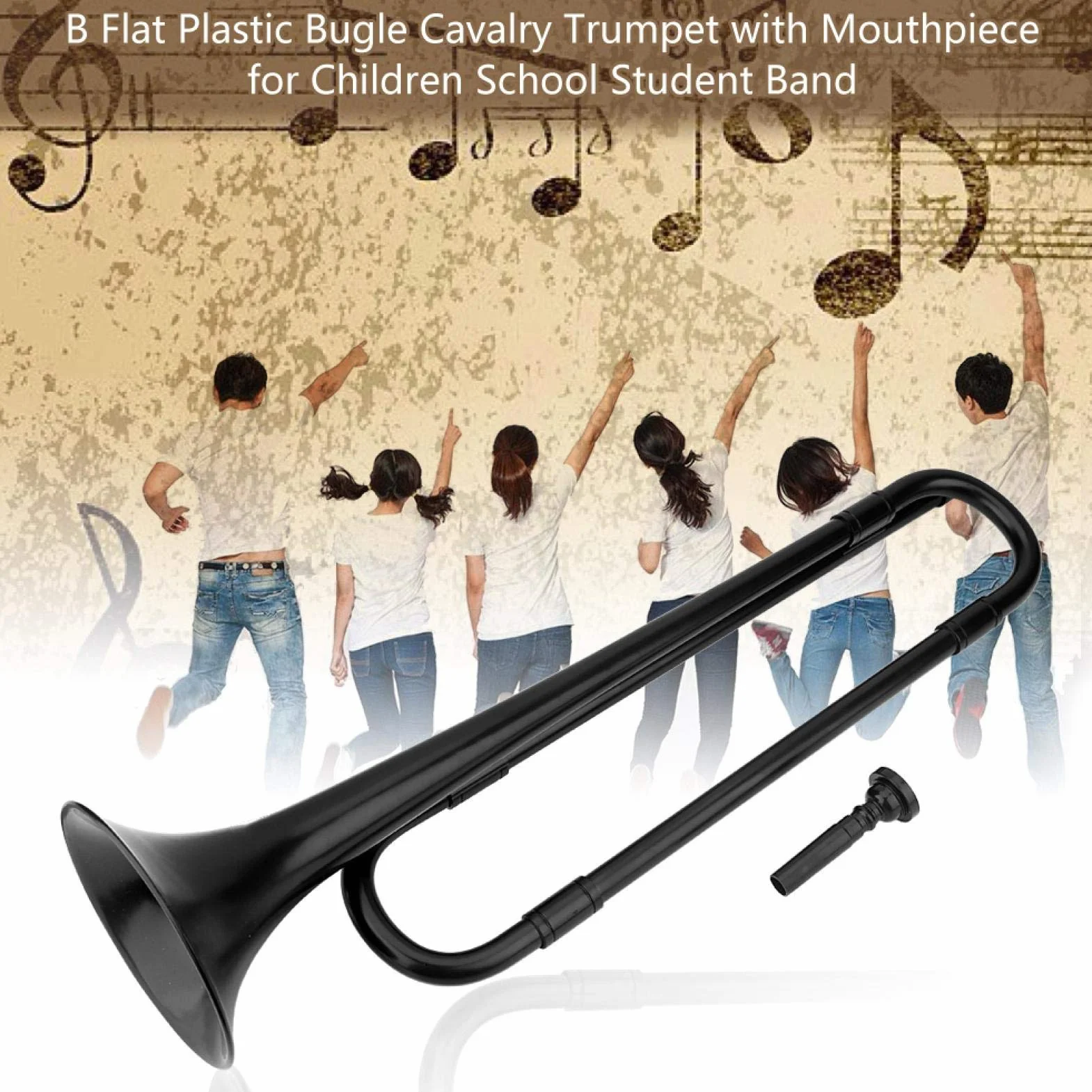 Trompette cavalerie clairon en Plastique avec Embouchure B pour Enfants étudiants débutants Noir