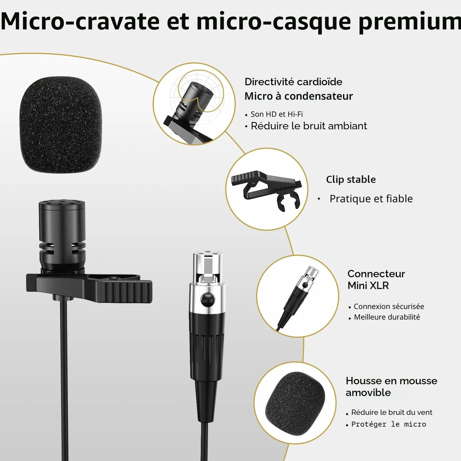 TONOR Micro sans Fil UHF avec Microphone Casque et Micro Cravate, Transmetteur Bodypack, Récepteur Rechargeable 60M
