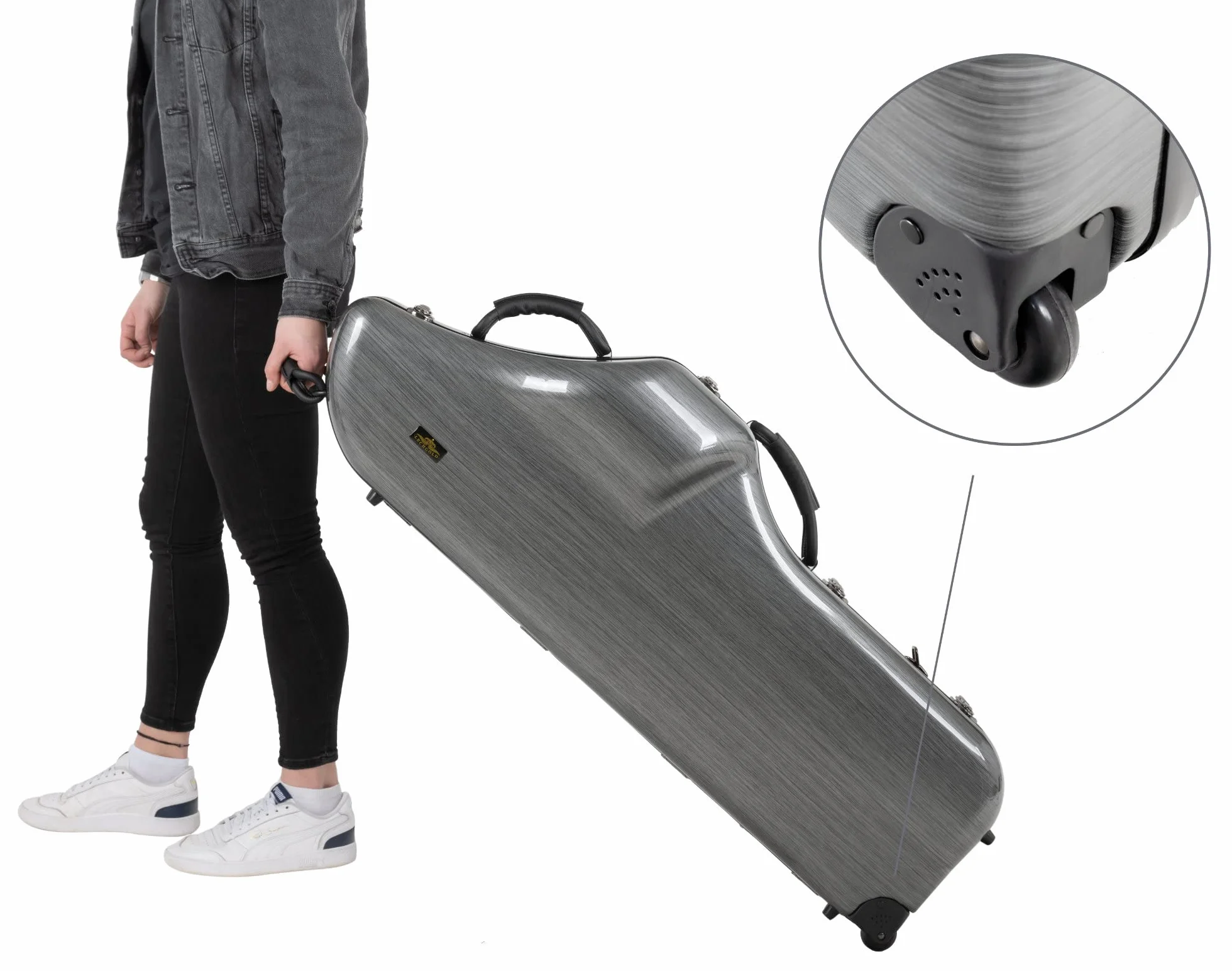 Étui Trolley Rigide Lechgold pour Saxophone Baryton - Protection Thermoformée - Harnais Sac à Dos Look Carbone