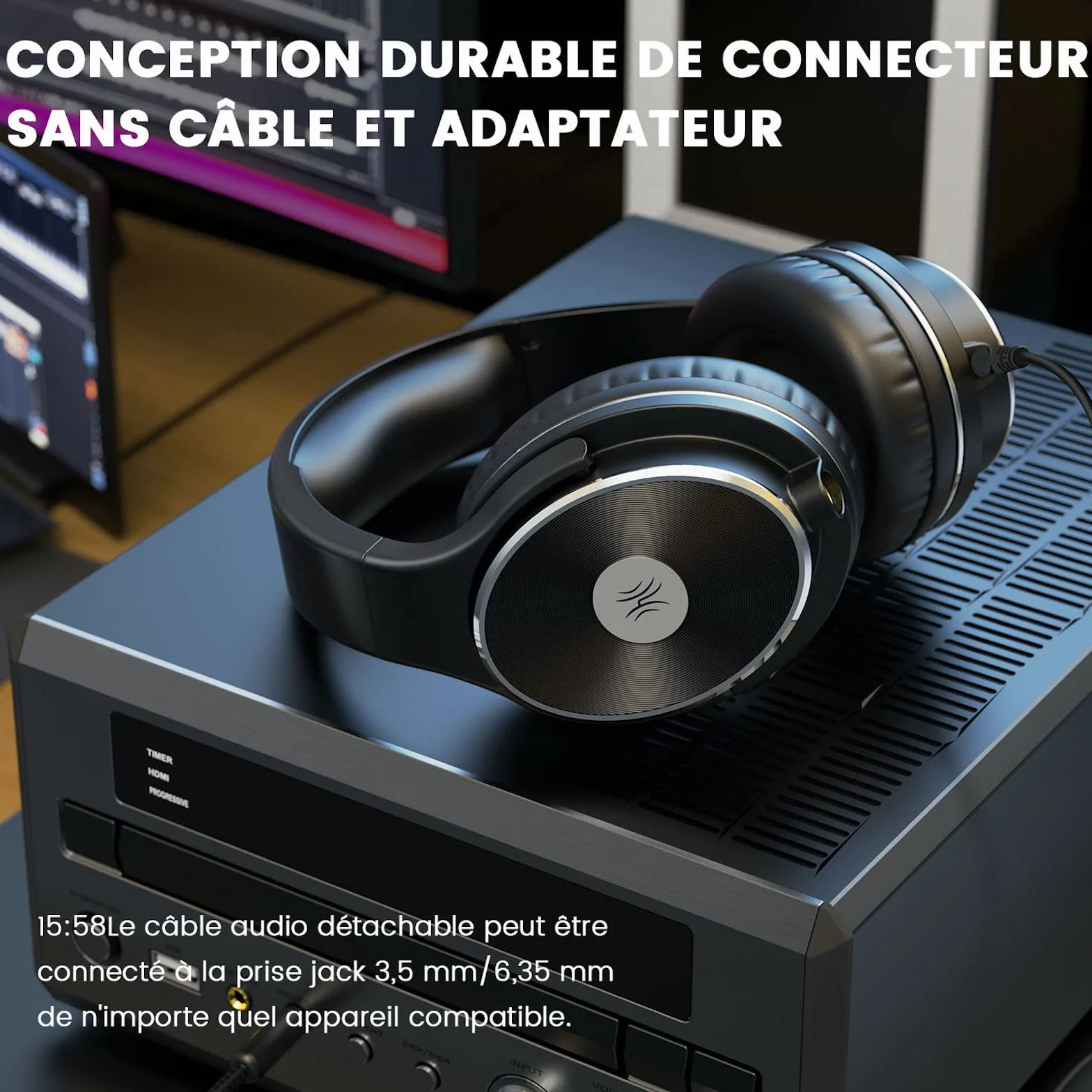 OneOdio Casque Audio Filaire Hi-Fi Hi-Res pour Guitare Piano avec Micro, Confort Léger, Noir