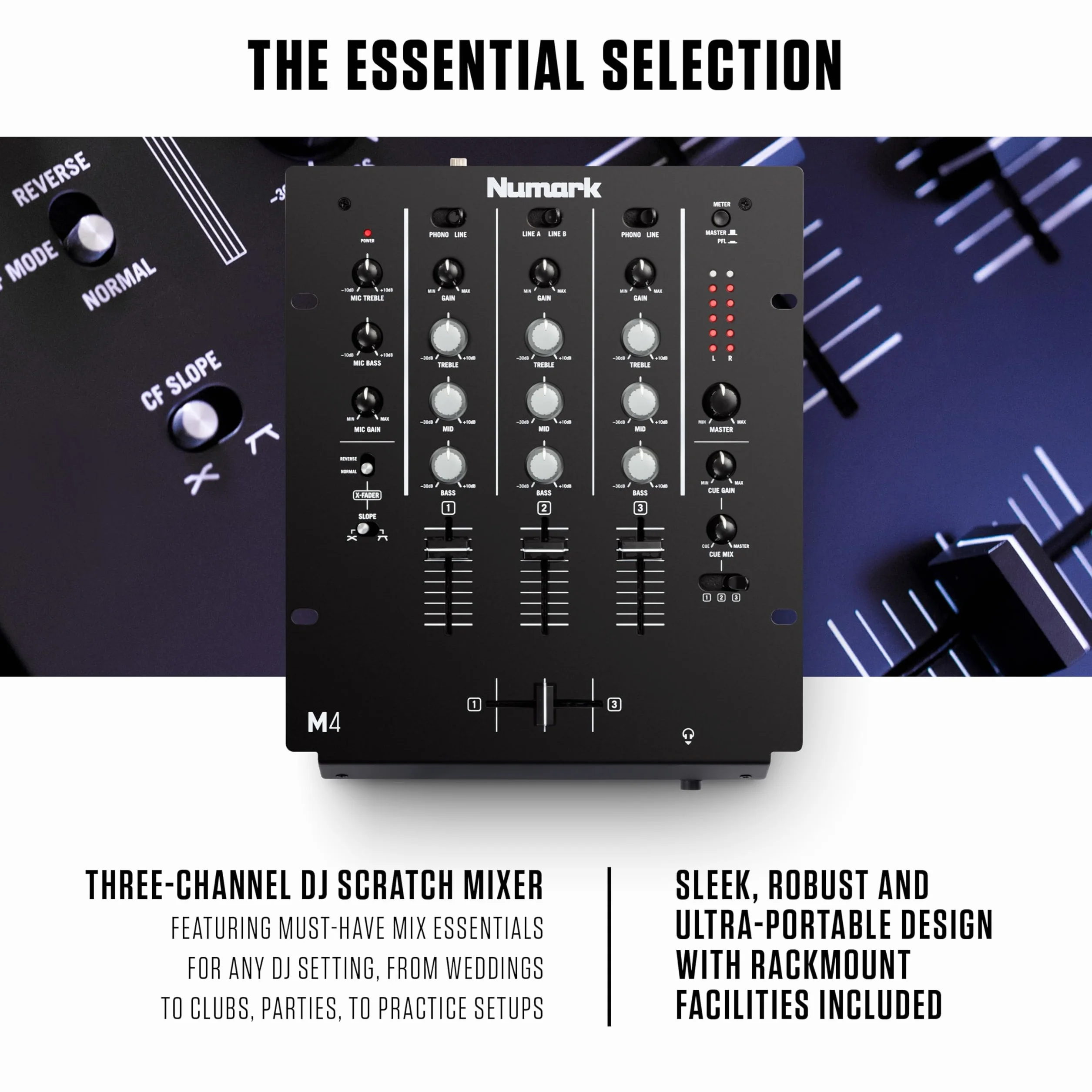 Numark M4 Table de Mixage DJ 3 Voies avec EQ 3 Bandes, Entrée Micro, Crossfader