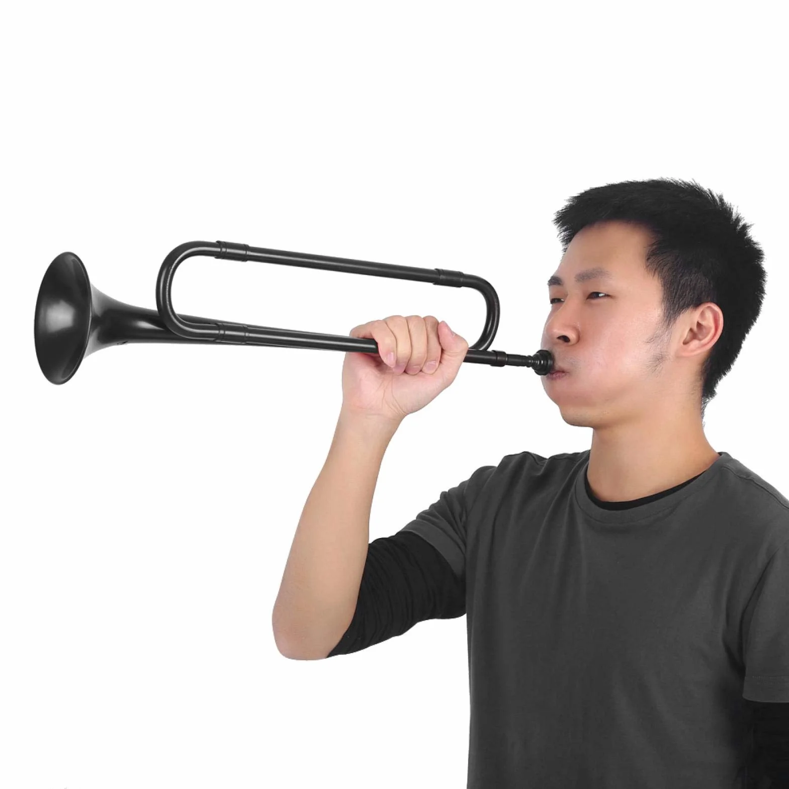 Trompette cavalerie clairon en Plastique avec Embouchure B pour Enfants étudiants débutants Noir