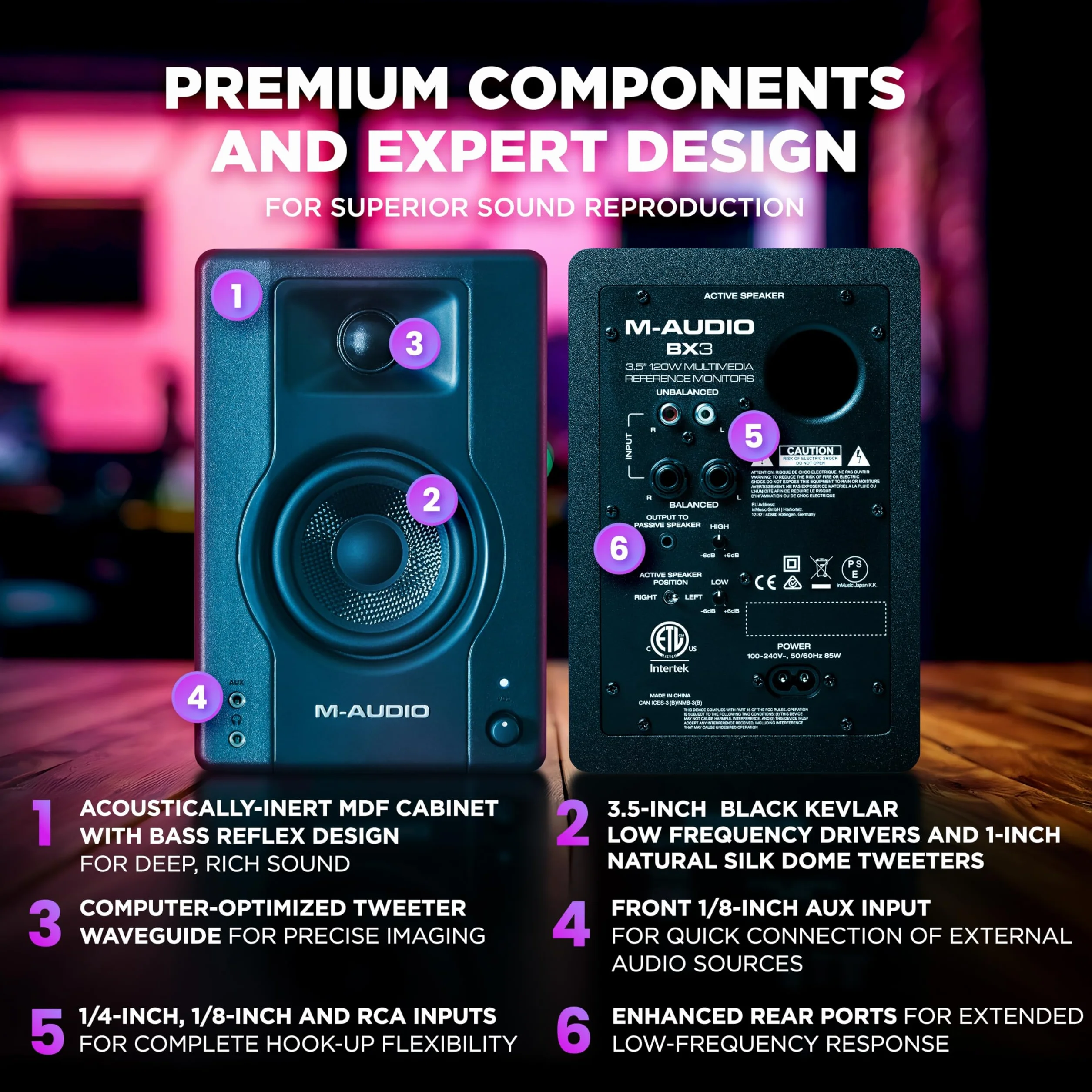 M-AUDIO BX3 Paire de Moniteurs de Studio 3.5 Pouces Enceintes PC HD avec Logiciel de Production Musicale