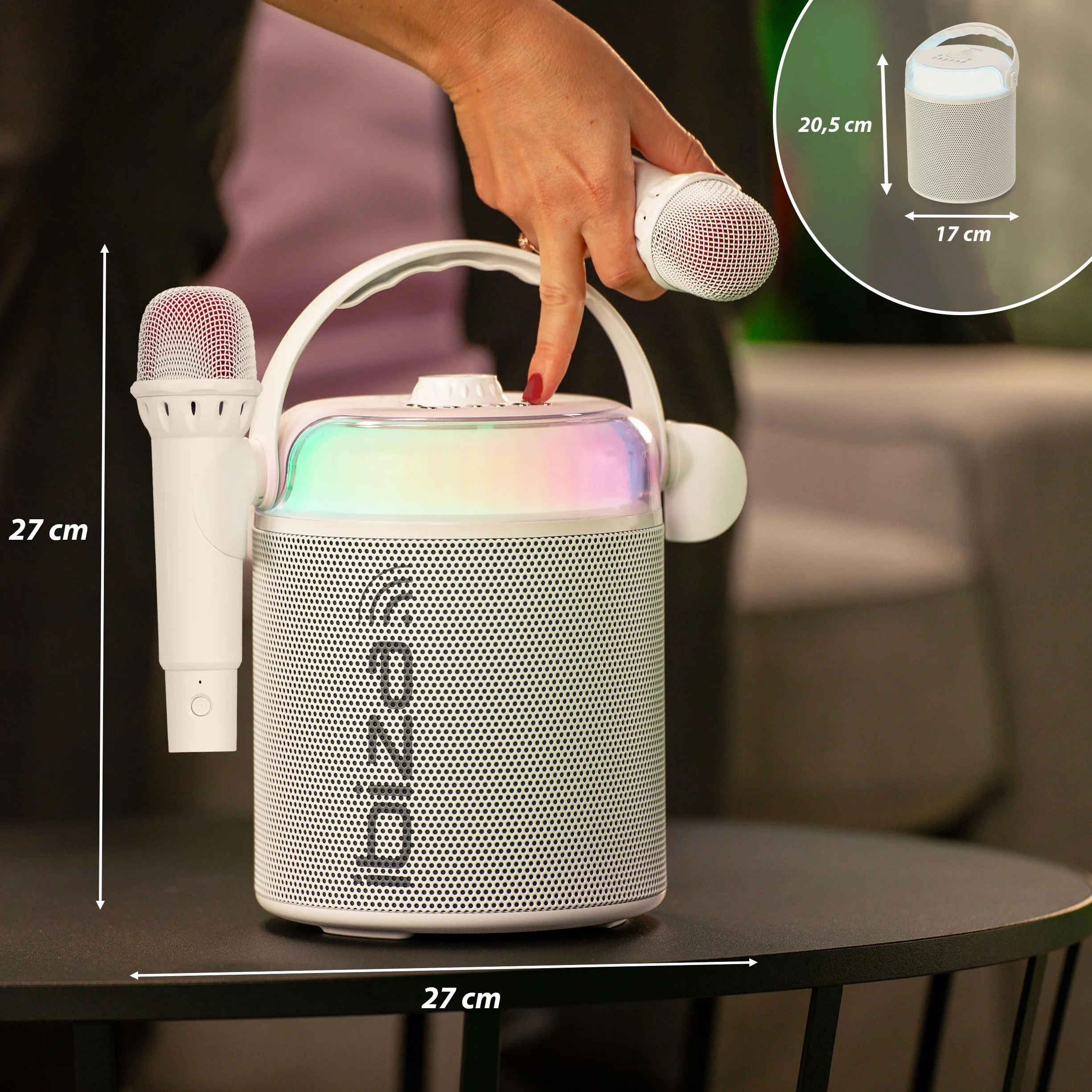 Ibiza KARAHOME-WH Enceinte Karaoke Lumineuse Bluetooth USB MicroSD AUX Coax Blanc