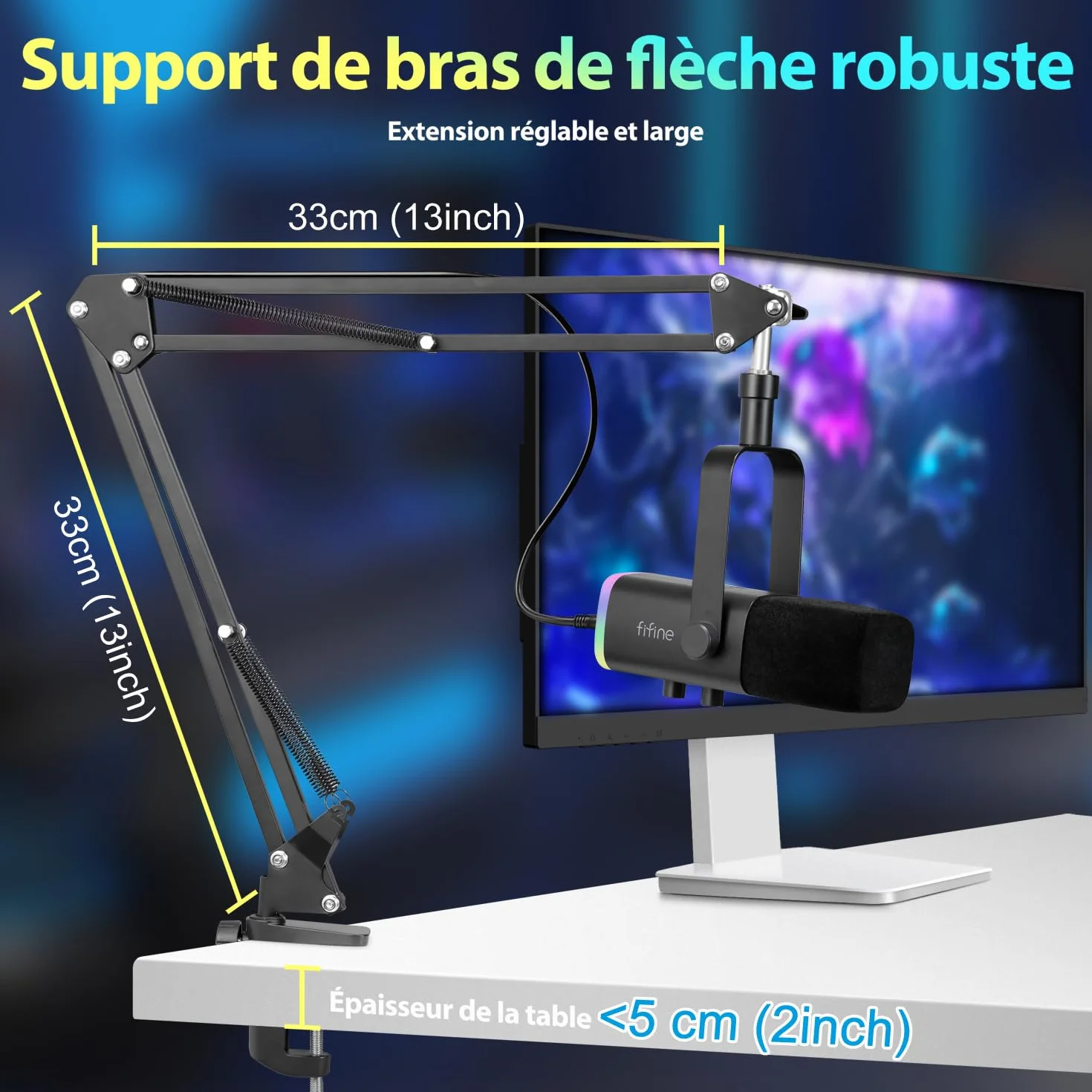 FIFINE USB/XLR Streaming Micro Gaming PC PS4 PS5, RGB Cardioïde Dynamique Microphone avec Support, pour Mixer Cartes Son, Podcasting, Enregistrement Vocal