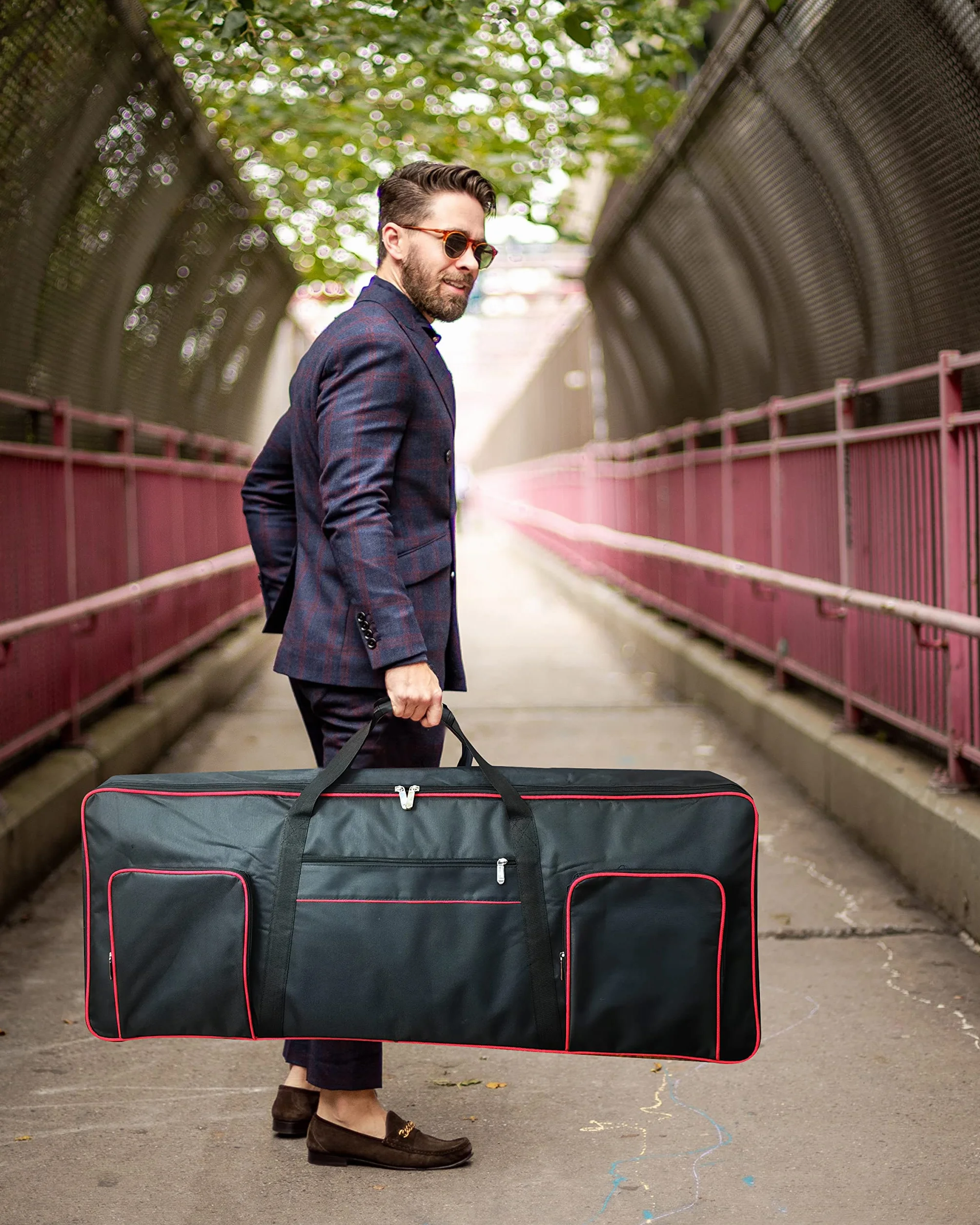Ruibo Housse de Transport pour Clavier 61 Touches, Tissu Oxford 600D imperméable, 101,6 x 40,6 x 15,2 cm, Noir + Rouge