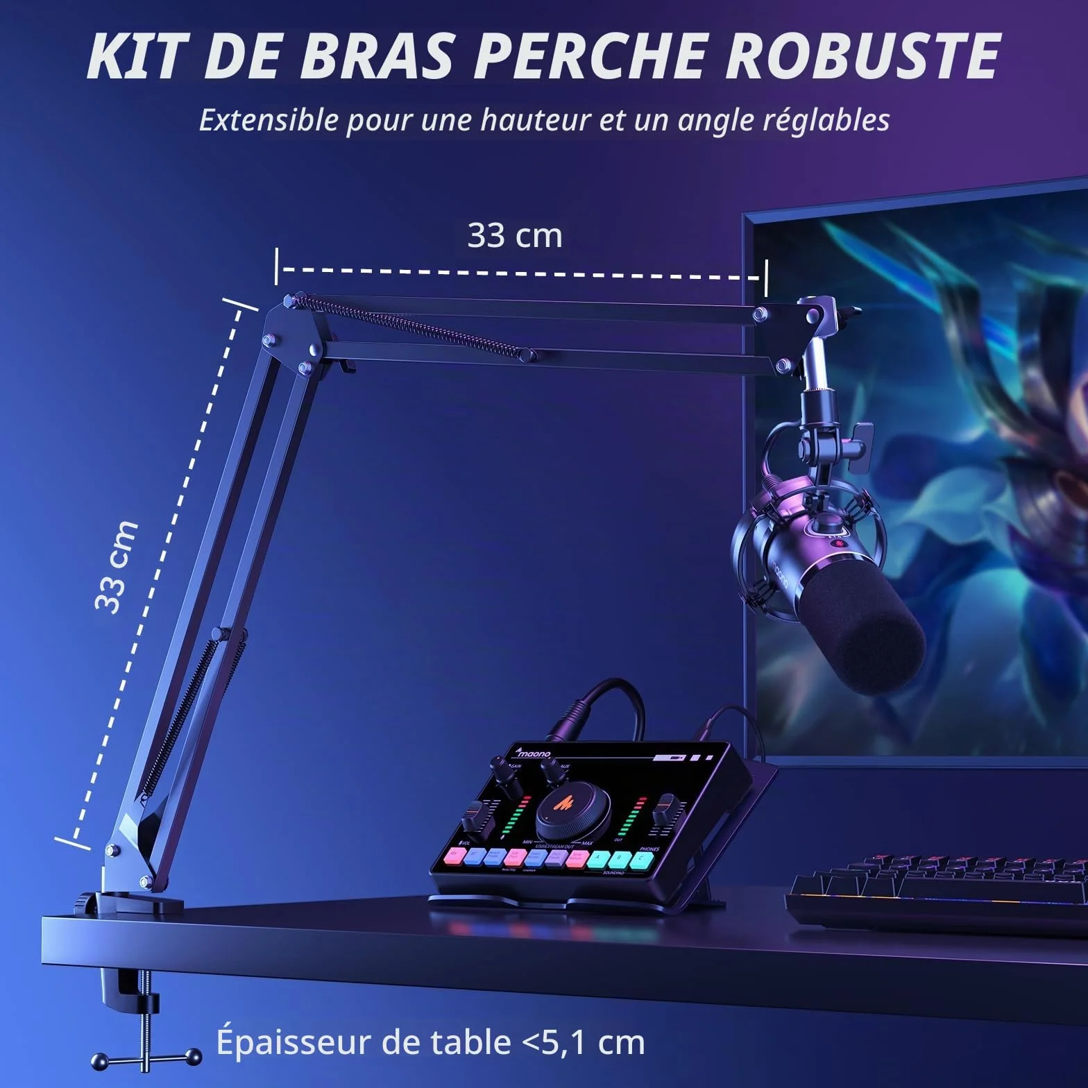MAONO PD200XS Micro Kit XLR-USB Dynamique pour Streaming Gaming Podcast Enregistrement Noir