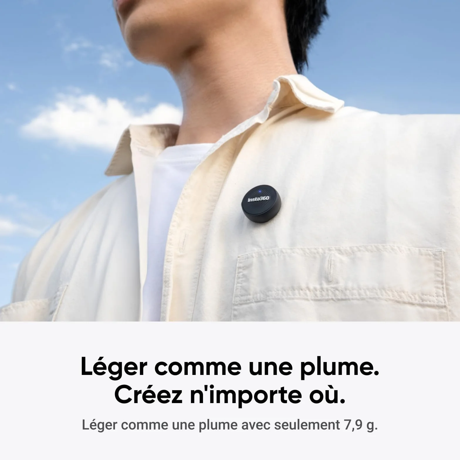 Insta360 Émetteur Mic Air Micro sans Fil 7,9 g Réduction de Bruit X5 X4 X4 Air Ace Pro 2 GO Ultra