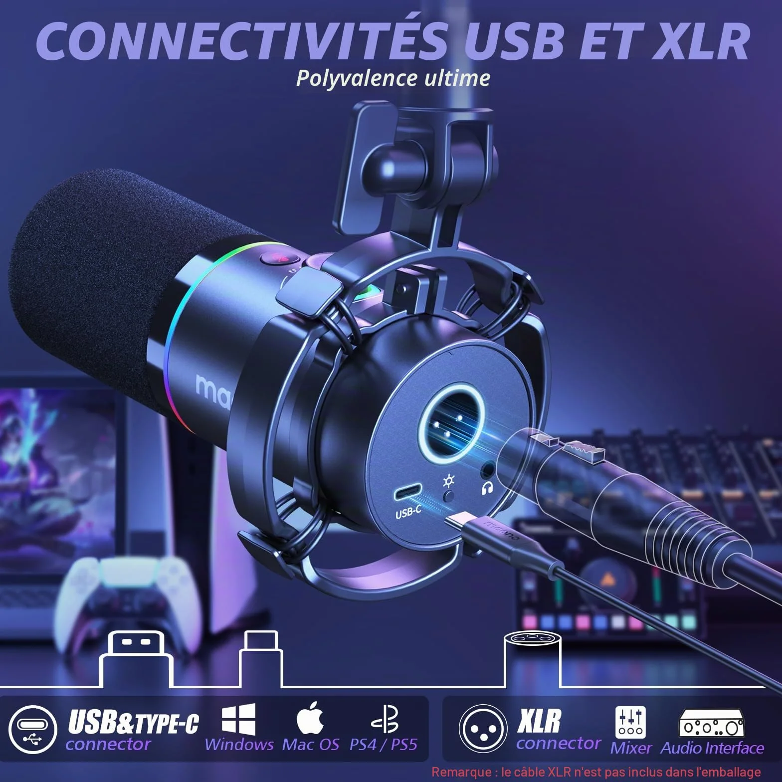MAONO PD200XS Micro Kit XLR-USB Dynamique pour Streaming Gaming Podcast Enregistrement Noir