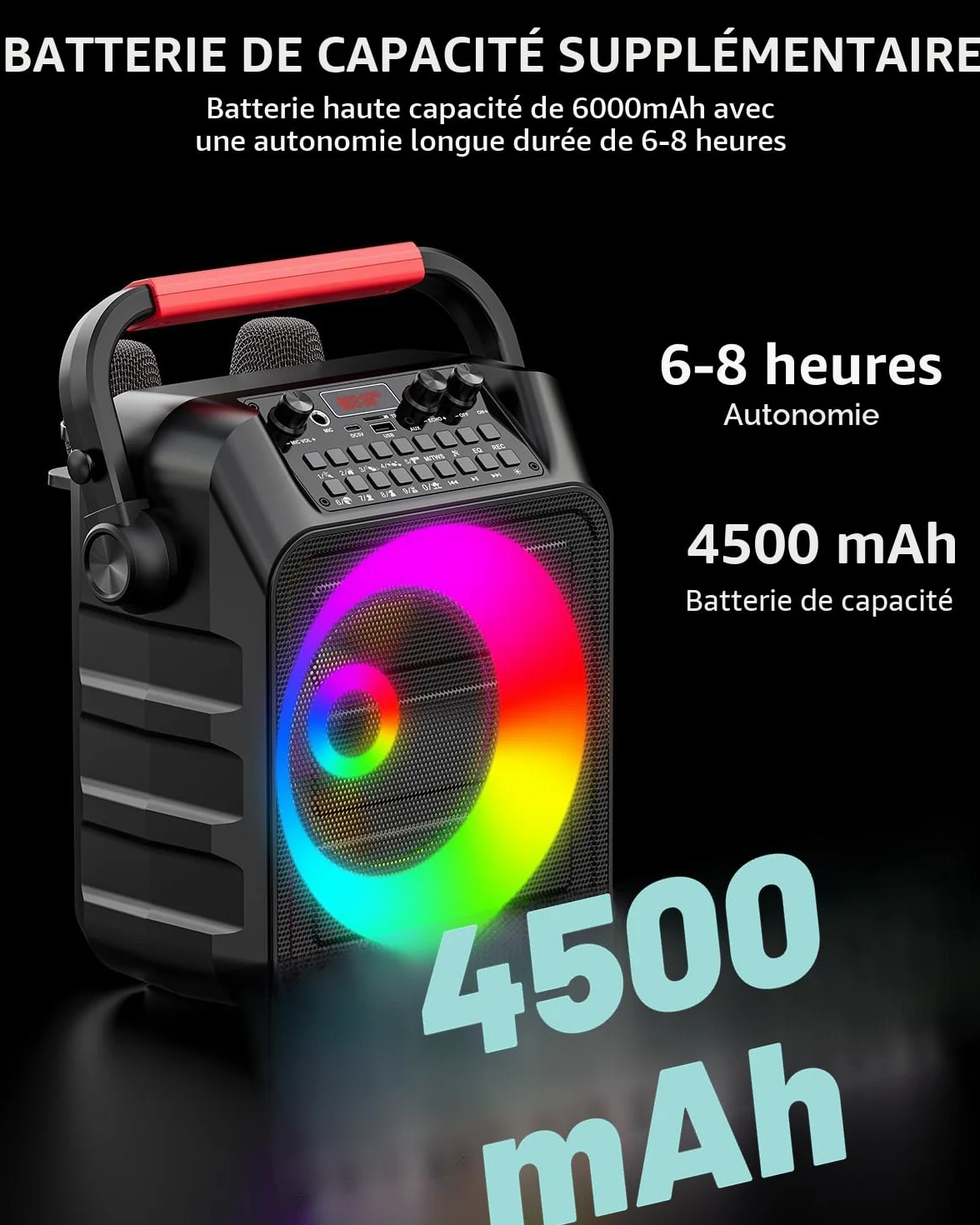 Machine karaoké pour Adultes Enceinte Bluetooth Portable 2 Microphones Professionnel LED USB TF AUX MIC TWS