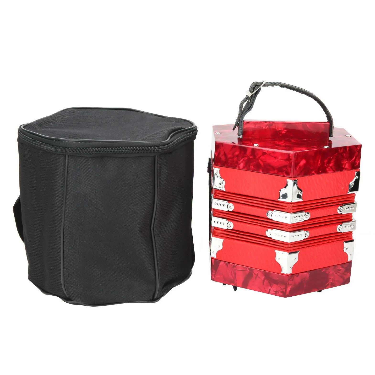 Accordéon Professionnel Portable avec Sangle Réglable, Sac, pour Enfants Adultes Débutants (Rouge)