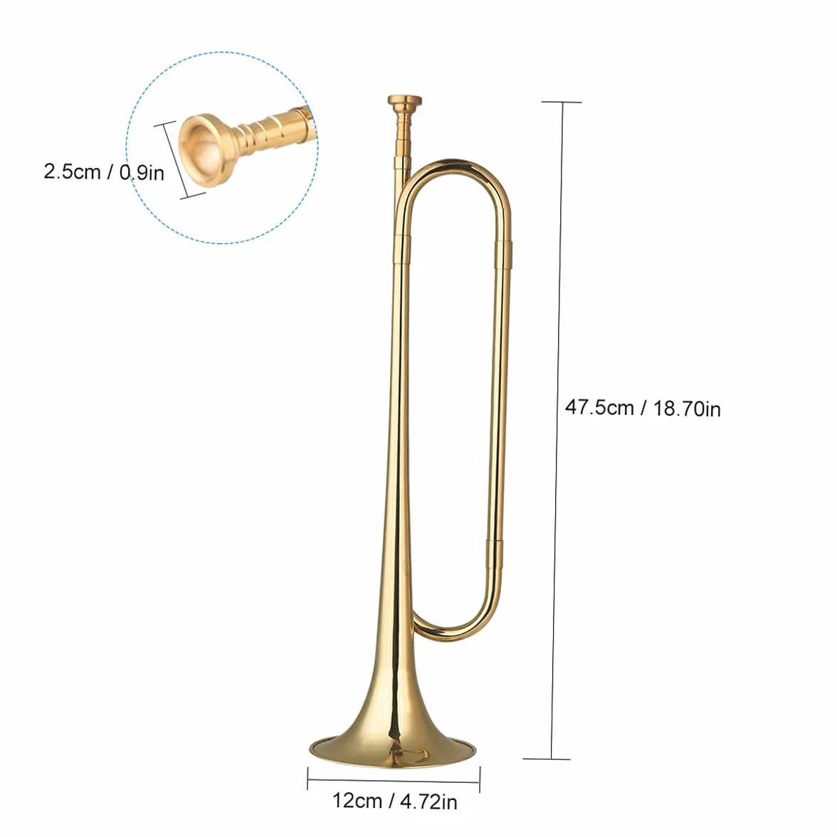 Trompette Clairon Musical Laiton C Bugle Call Plaqué Or 18,7 Pouces Instrument Débutants