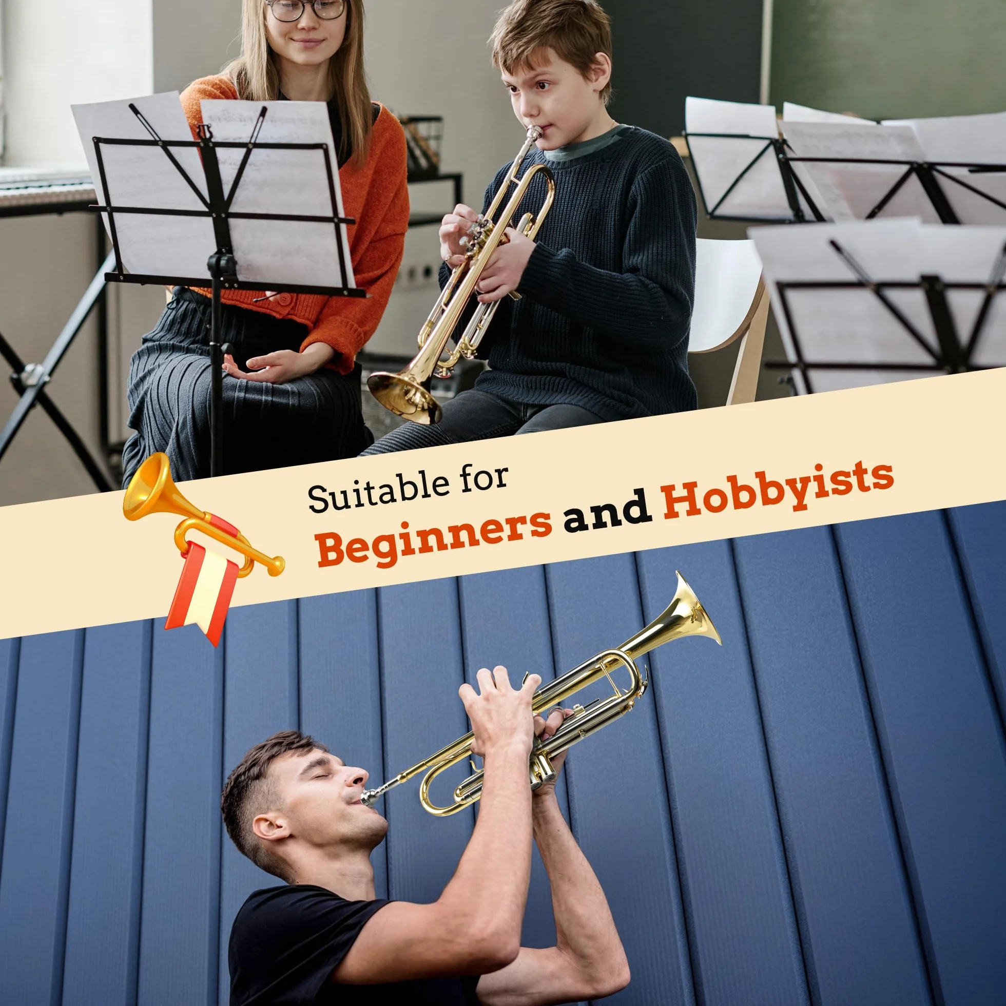CAHAYA Trompette Sib Débutant Instrument Laiton Doré avec Étui