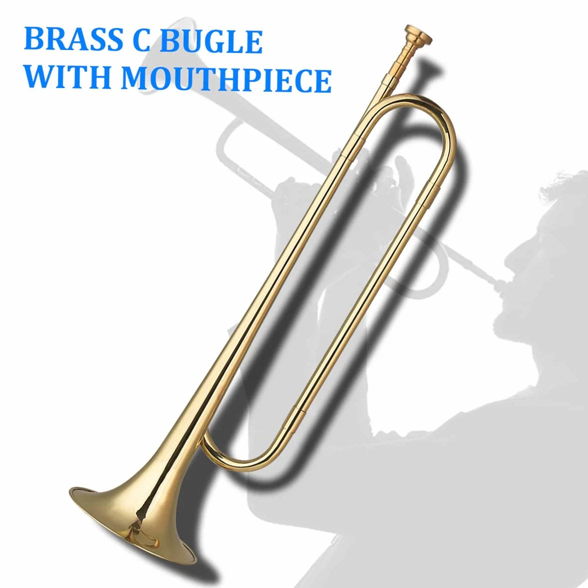 Trompette Clairon Musical Laiton C Bugle Call Plaqué Or 18,7 Pouces Instrument Débutants