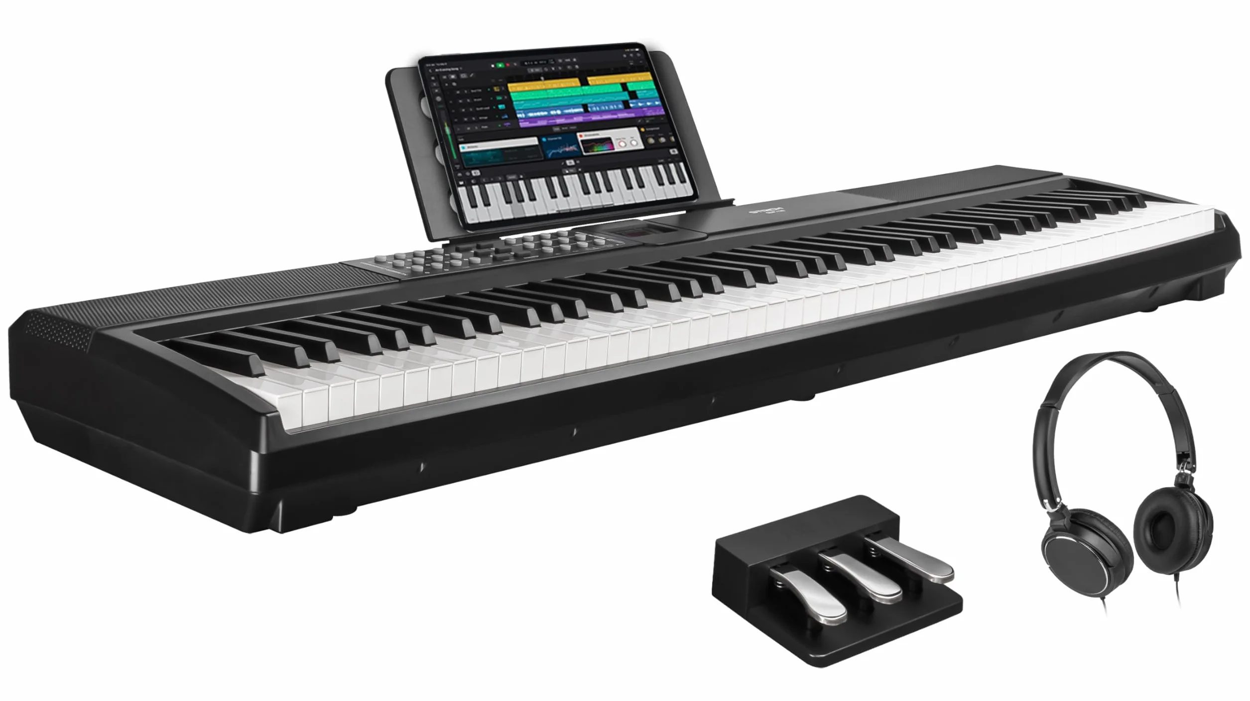 STRICH Piano électrique 88 touches lesté avec pédale de soutien, mécanisme martelé, 2 haut-parleurs 15 W, USB MIDI/sans fil, SDP