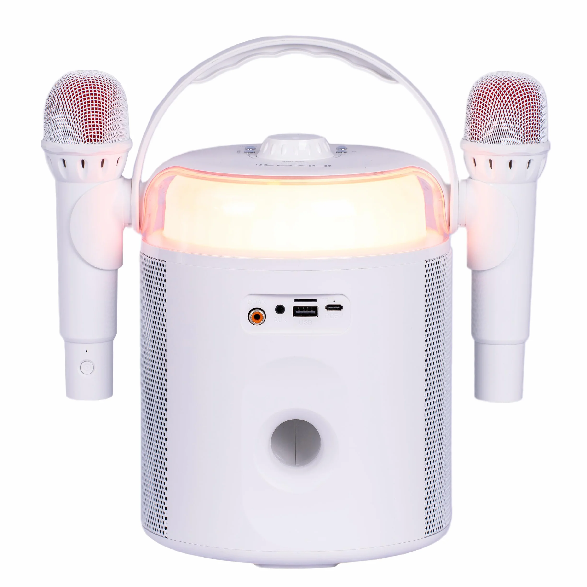 Ibiza KARAHOME-WH Enceinte Karaoke Lumineuse Bluetooth USB MicroSD AUX Coax Blanc
