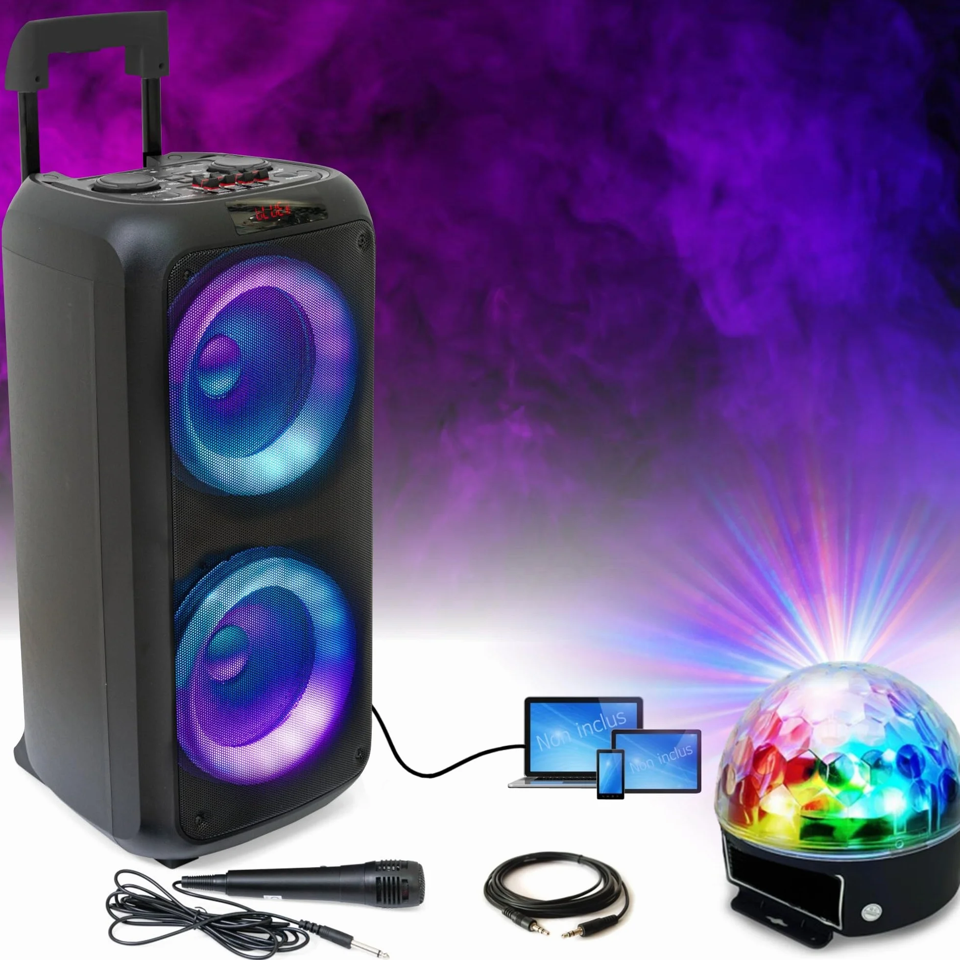 Ibiza VENUS600 Enceinte Karaoké Bluetooth TWS 600W Batterie Effet Lumière