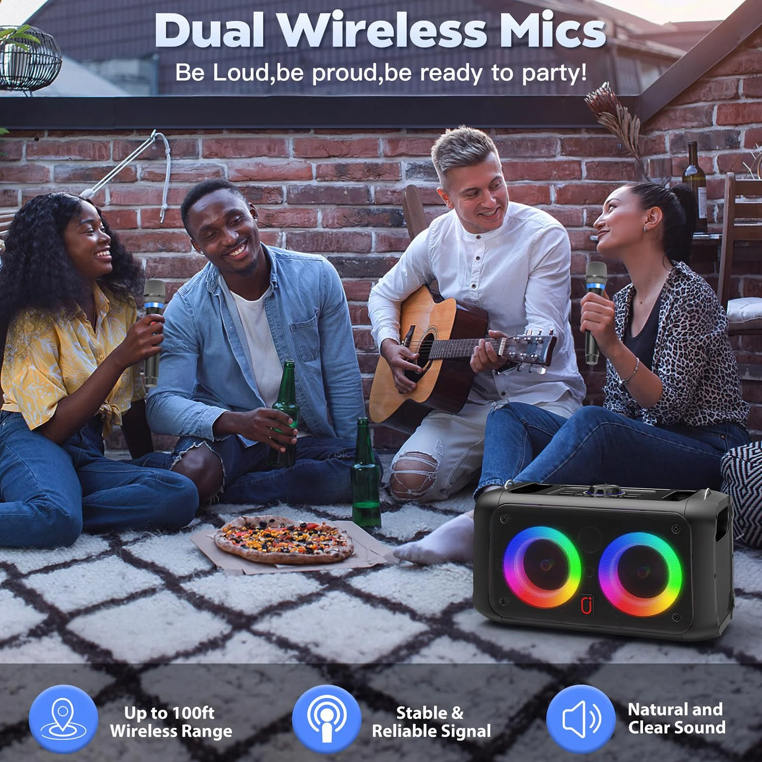 JYX Machine Karaoke Adultes avec 2 Microphones sans Fil Bluetooth 5.3 Portable avec Roues et Lumières Disco
