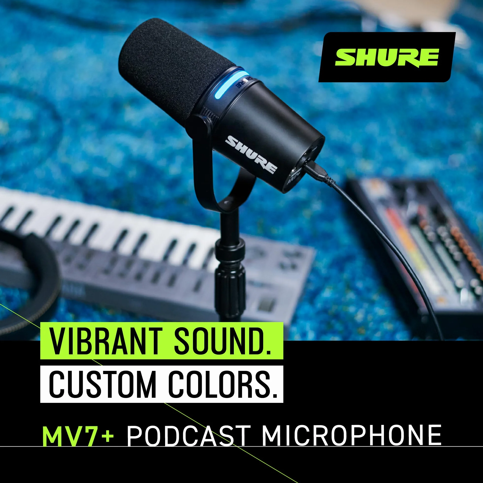 Shure MV7+ Microphone Podcast Audio LED USB-C XLR Auto Level Noir