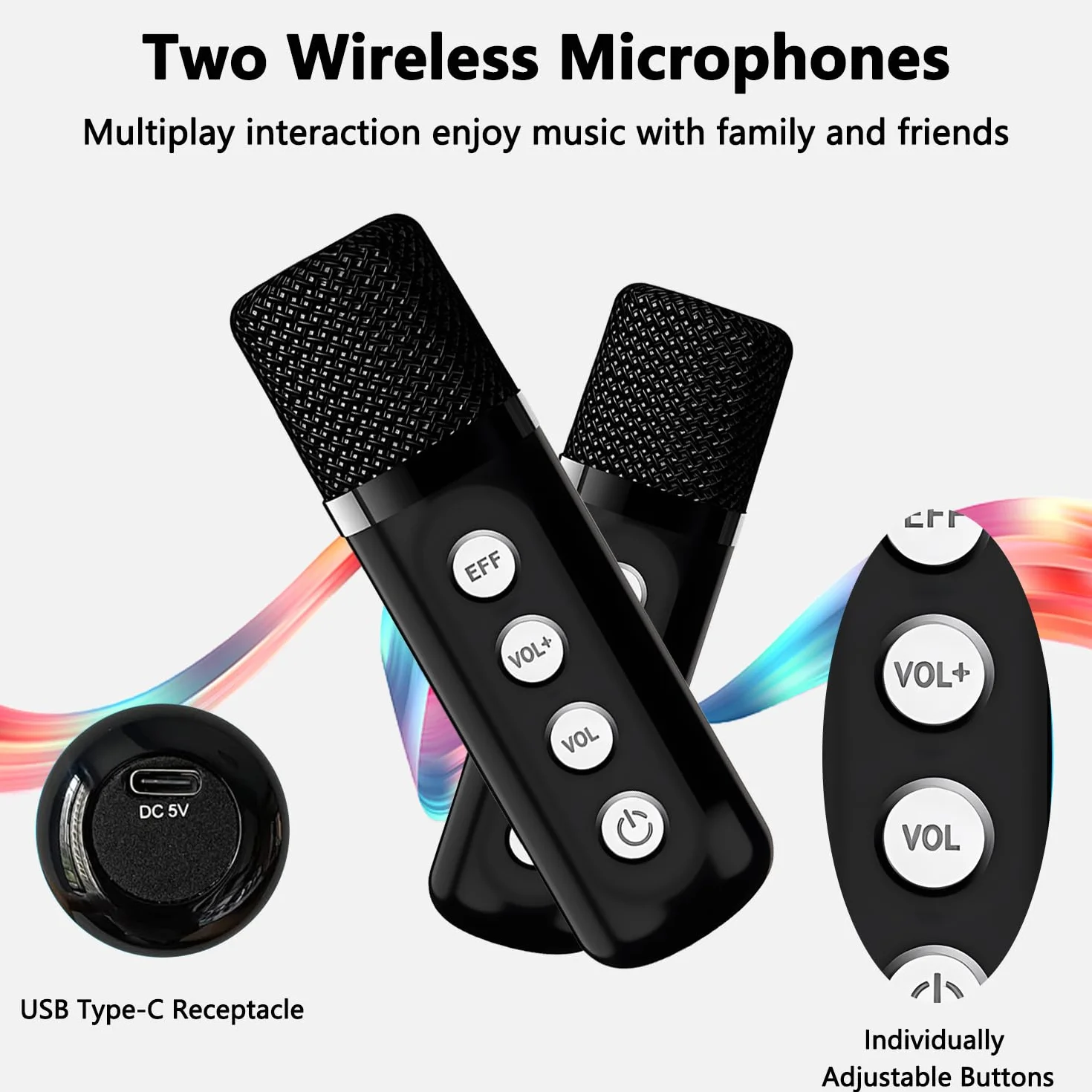 Machine de Karaoké avec 2 Microphones Sans Fil, Enceinte Bluetooth Portable avec Lumières LED pour Enfants Adultes