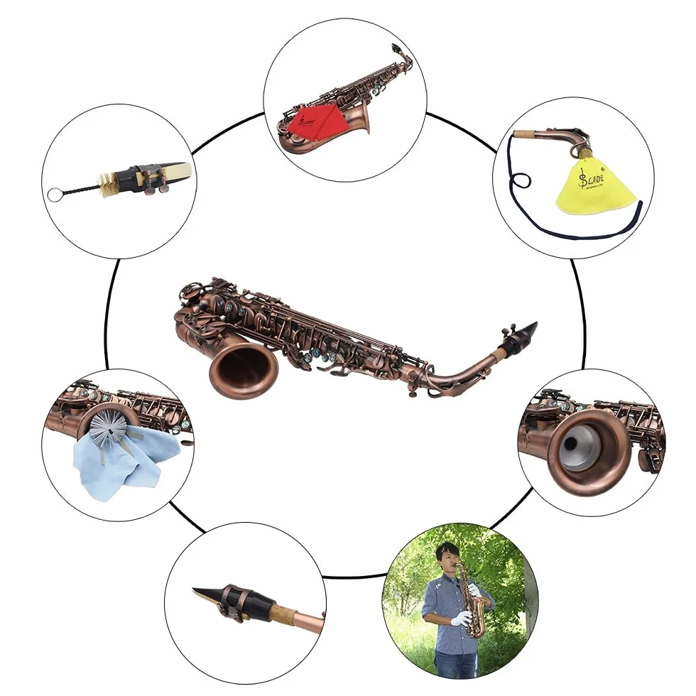 Saxophone alto en forme de coquille d'ormeau avec étui et gants de nettoyage (Rouge brun)