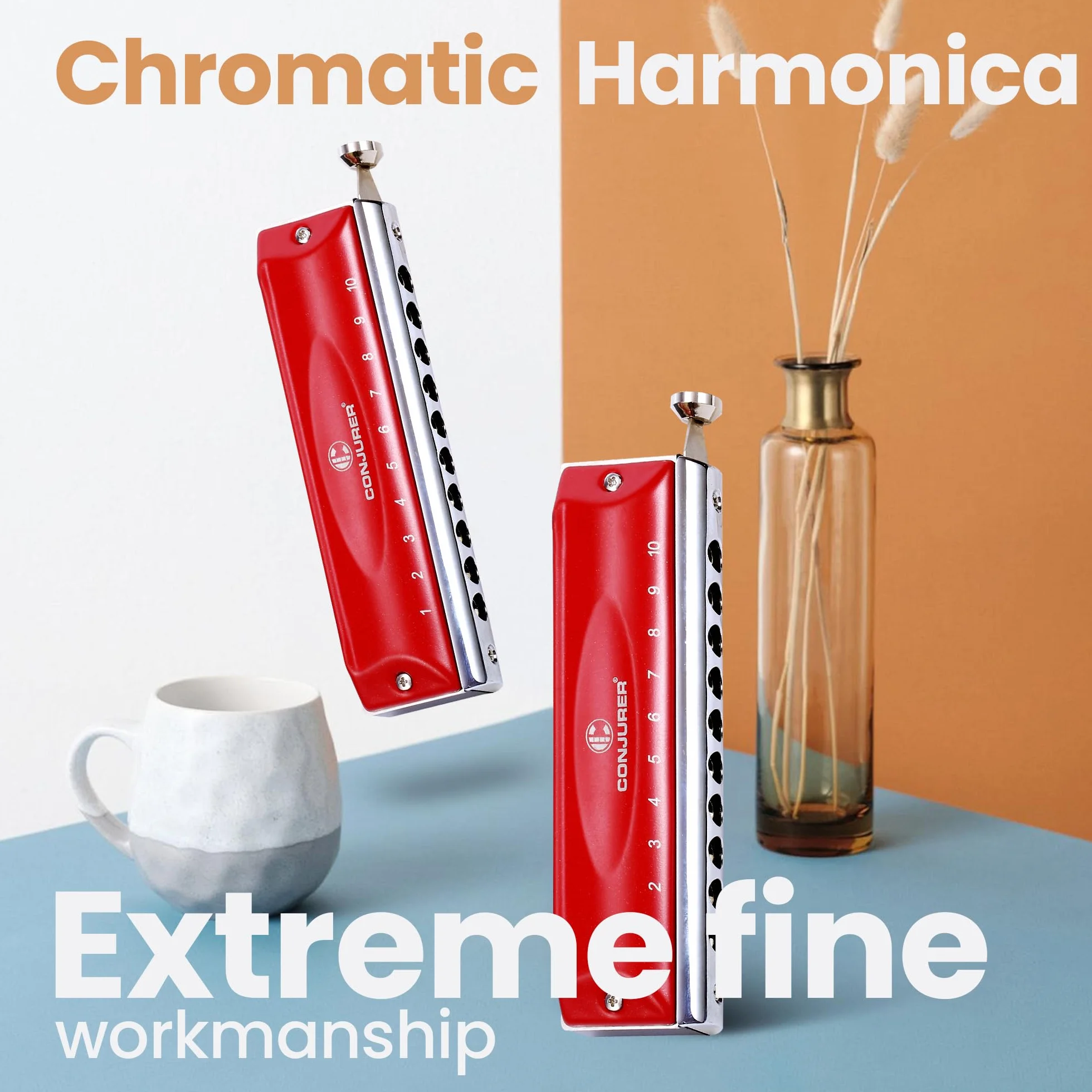 CONJURER harmonica chromatique 10 trous 40 tons Do, anche en bronze phosphoreux