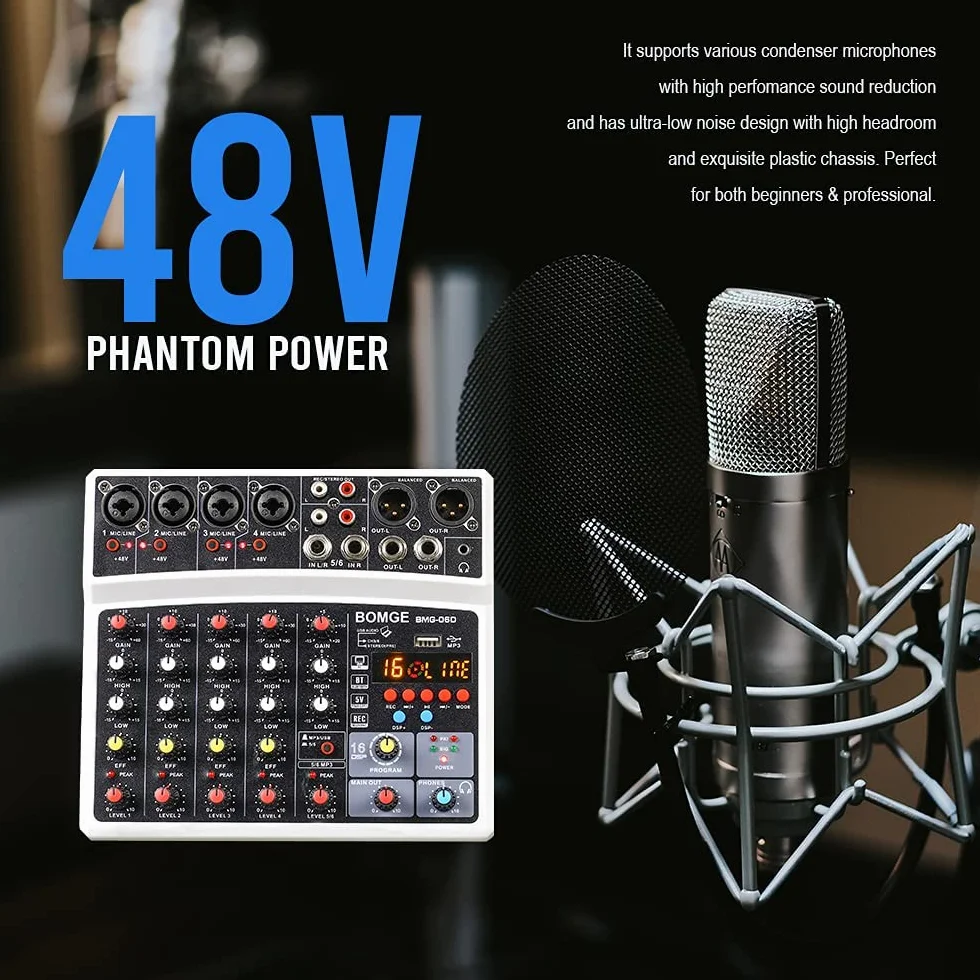 Console de mixage audio DJ BOMGE 6 canaux 48 V 99 DSP Noir
