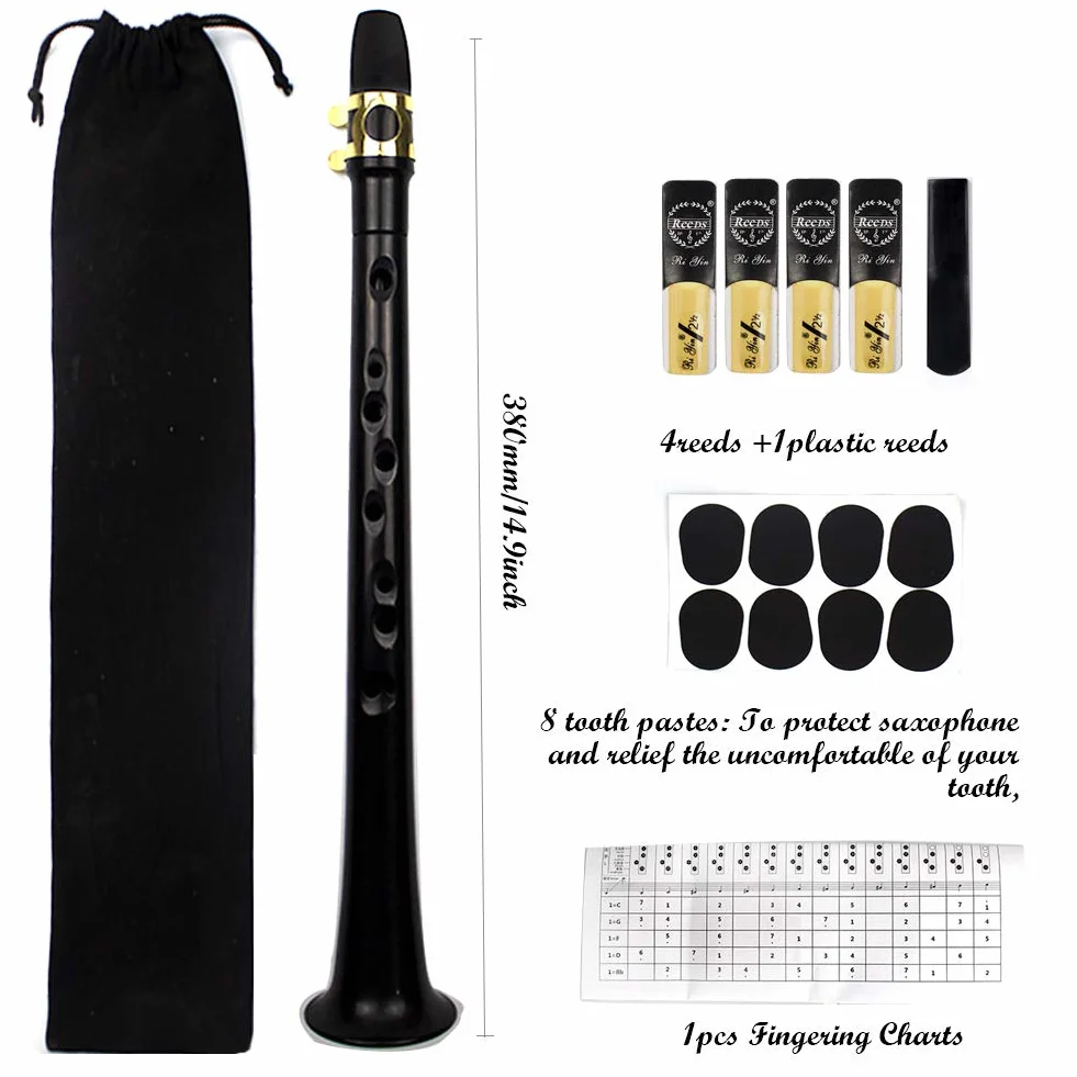 Kit de saxophone de poche noir, mini saxophone portable, instrument professionnel avec 4 anches et sac de transport