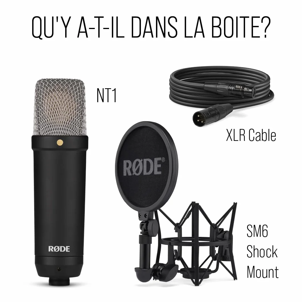 RØDE NT1 Signature Microphone à Condensateur Large Diaphragme avec Suspension, Filtre Anti-Pop et Câble XLR, Noir