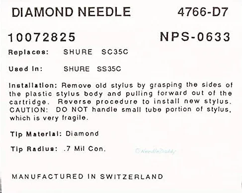 Aiguille diamant de rechange Shure SS35C SC35C M25C 766-D7