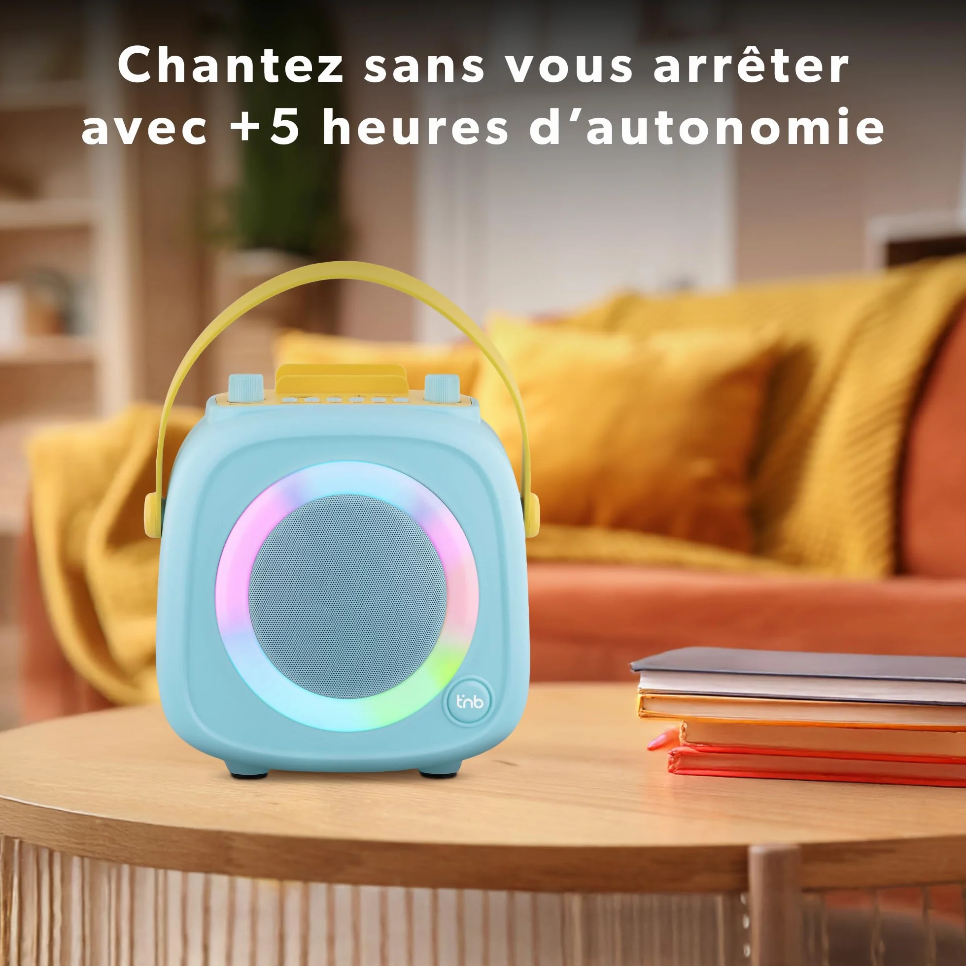 T'nB Enceinte Bluetooth Karaoke 2 Microphones sans Fil 5 Effets Vocaux RGB USB Jack 3,5 mm Portable Bleu