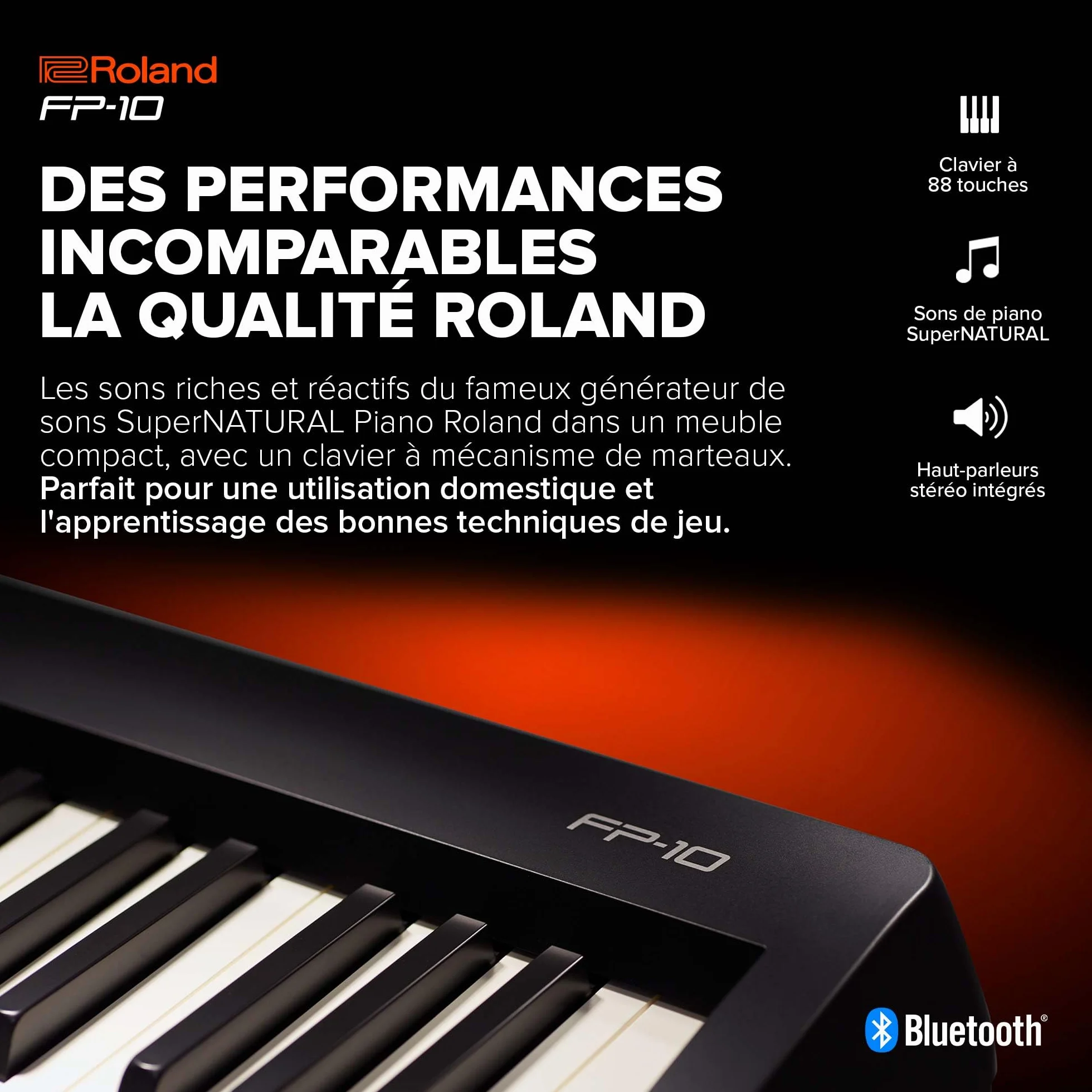 Roland FP-10 Piano numérique 88 touches SuperNATURAL Piano clavier à toucher acoustique