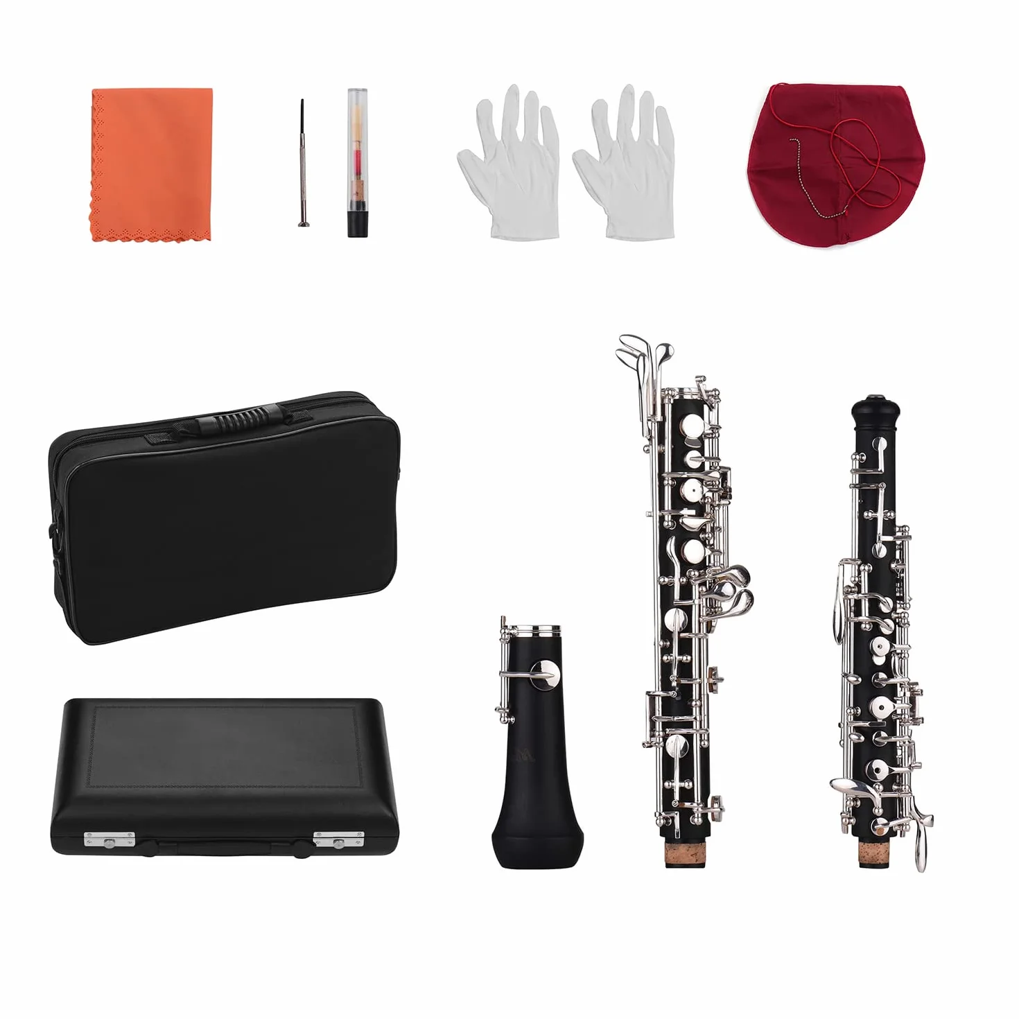 Hautbois en clé de nickel - Instrument à vent semi-automatique avec étui en cuir et gants