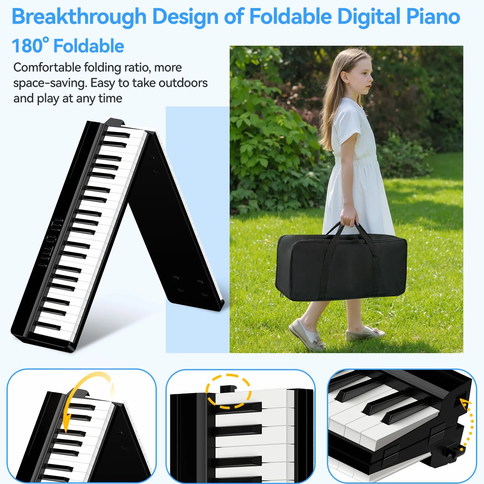 TERENCE Piano Numérique Portable 88 Touches Semi-lesté avec Support Z